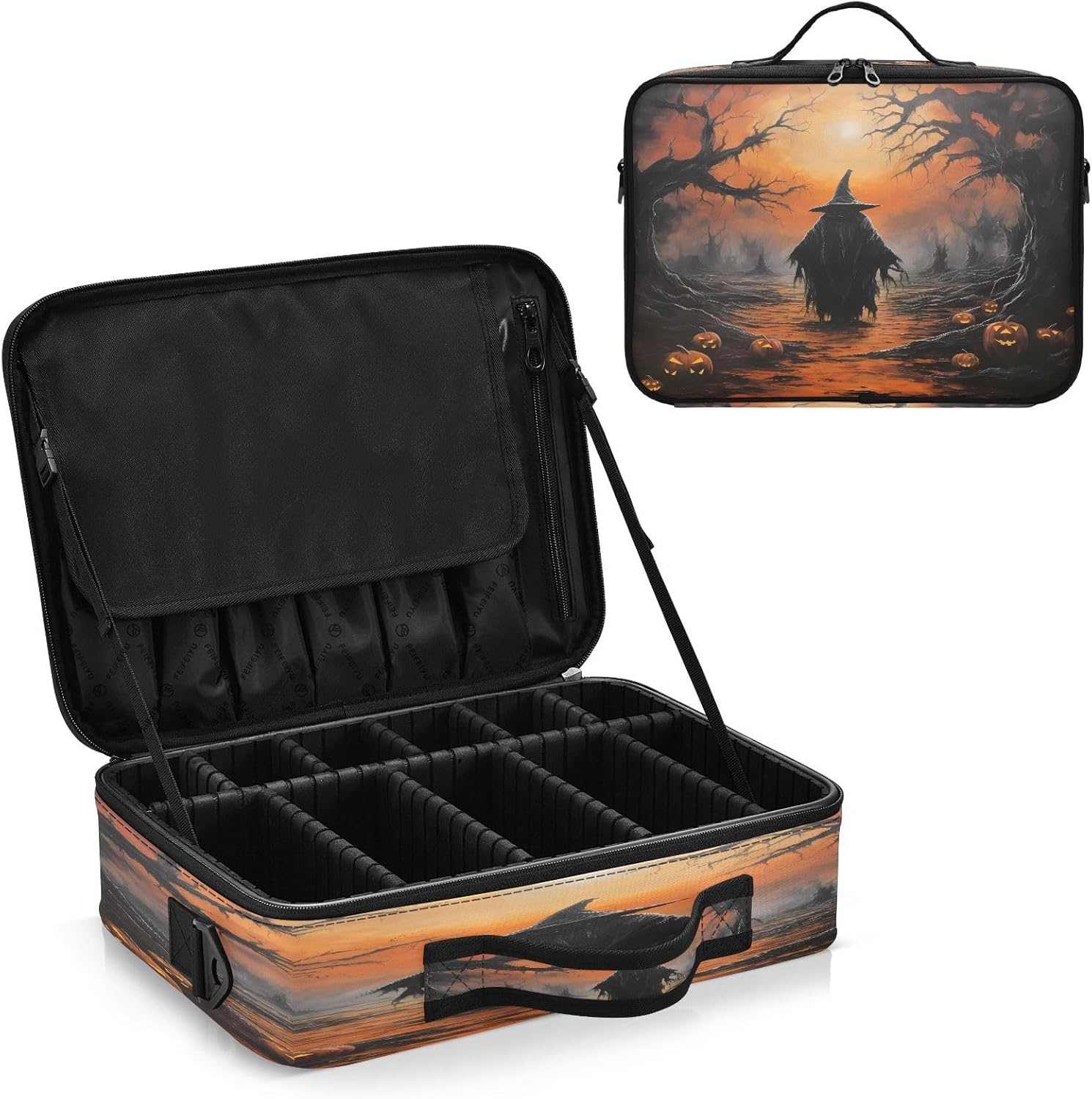 Zathe Happy Halloween Scarecrow Pumpkin cosmetic organizer toiletry make up bag travelling large makeup bags size makeup bag bolso para guardar