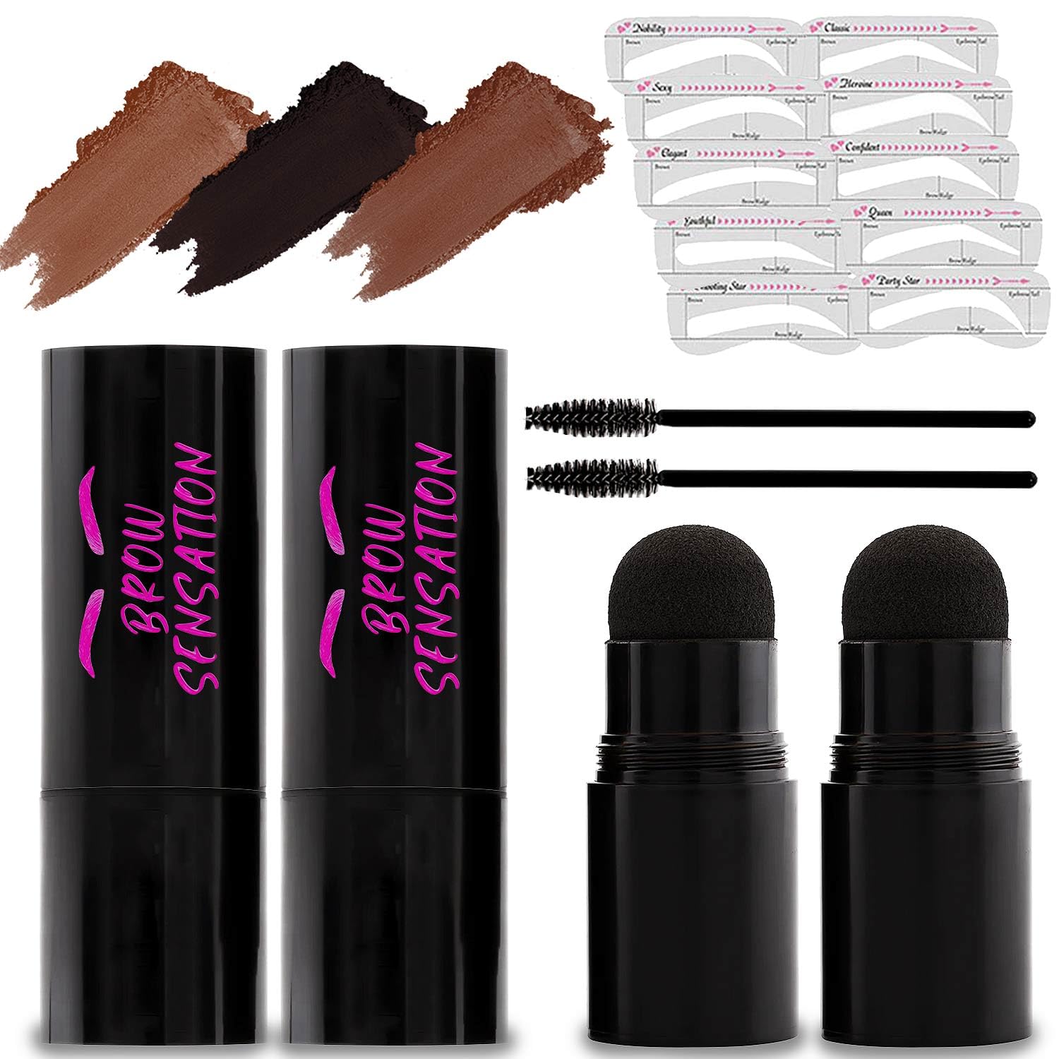 Kit de sellos para cejas, impermeable, fácil de usar, kit de plantillas para cejas de aspecto natural, con bolsa de viaje y dos tubos de tamaño