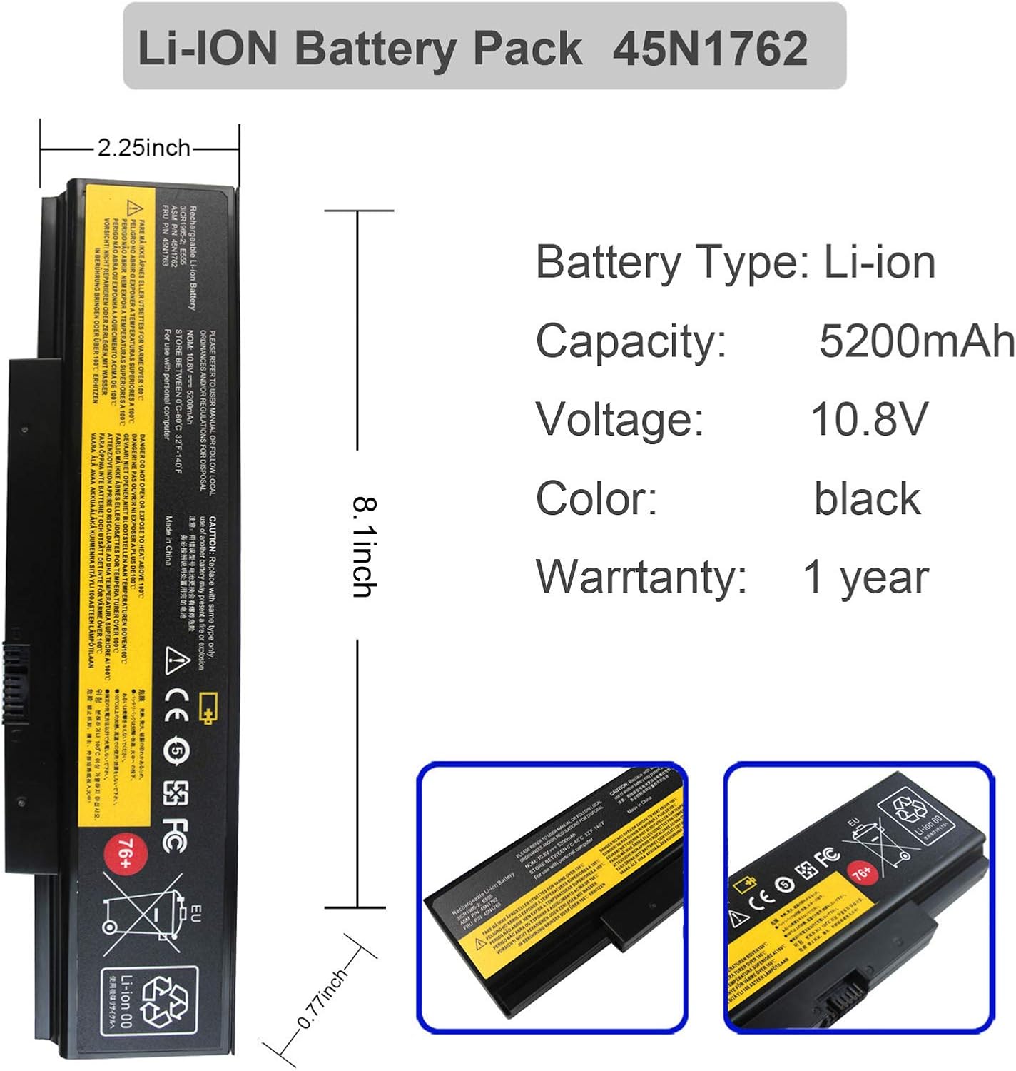 45N1758 45N1762 45N1763 Batería para Lenovo 76+ Batería ThinkPad Edge E550 E550C E555 E560 E565 Series 3INR1965-2 45R6758 45NYU63 45N15E9 45N17 59
