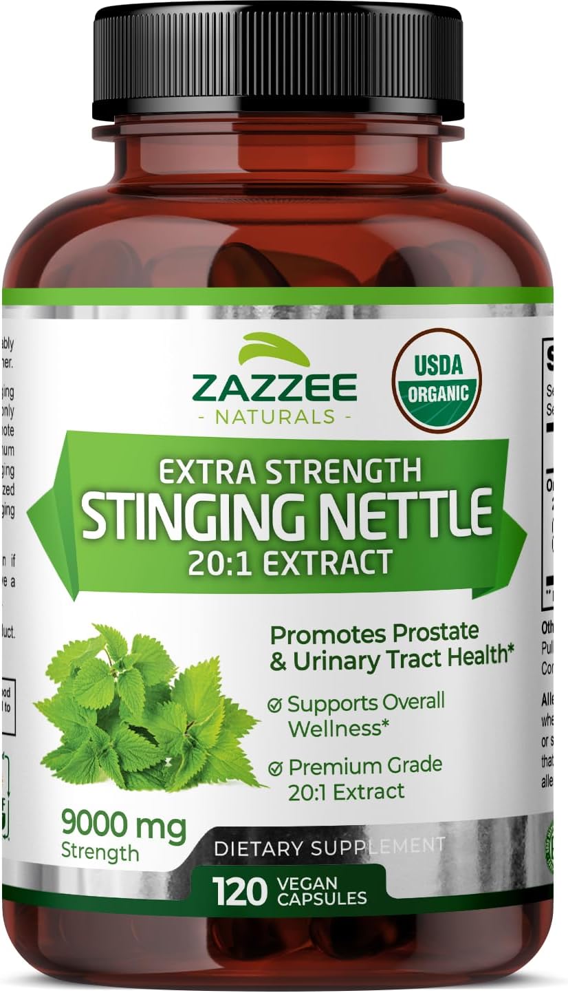Zazzee USDA Organic Stinging Ortiga Extracto 201, 9000 mg de fuerza, 120 cápsulas veganas, suministro para 4 meses, concentrado, extracto