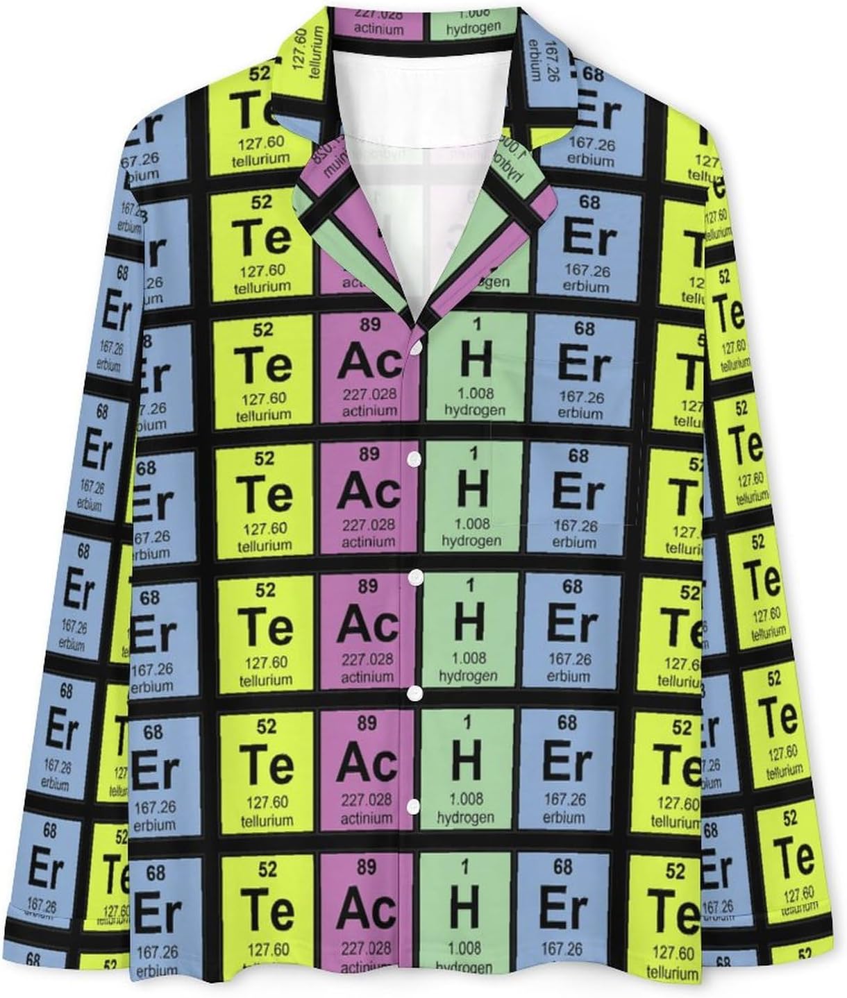 Science Teacher Chemical Elements Men’s Pajama Set Button Down Classic Sleepwear Long Sleeve Loungewear With Pocket
