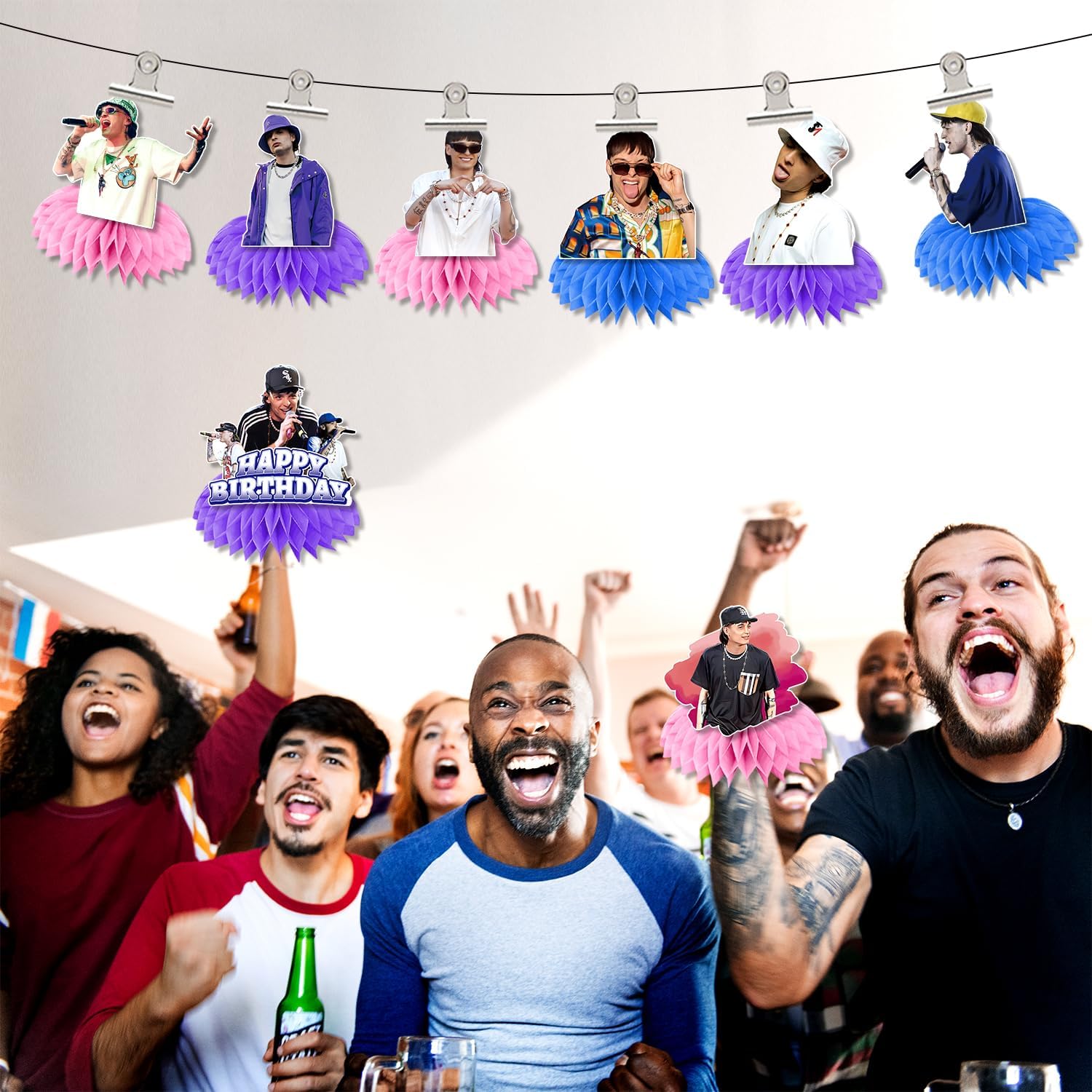 8 piezas de decoraciones de fiesta de cumpleaños de Pluma, decoraciones de cumpleaños de Pluma 3D, centros de mesa de panal de doble cara,