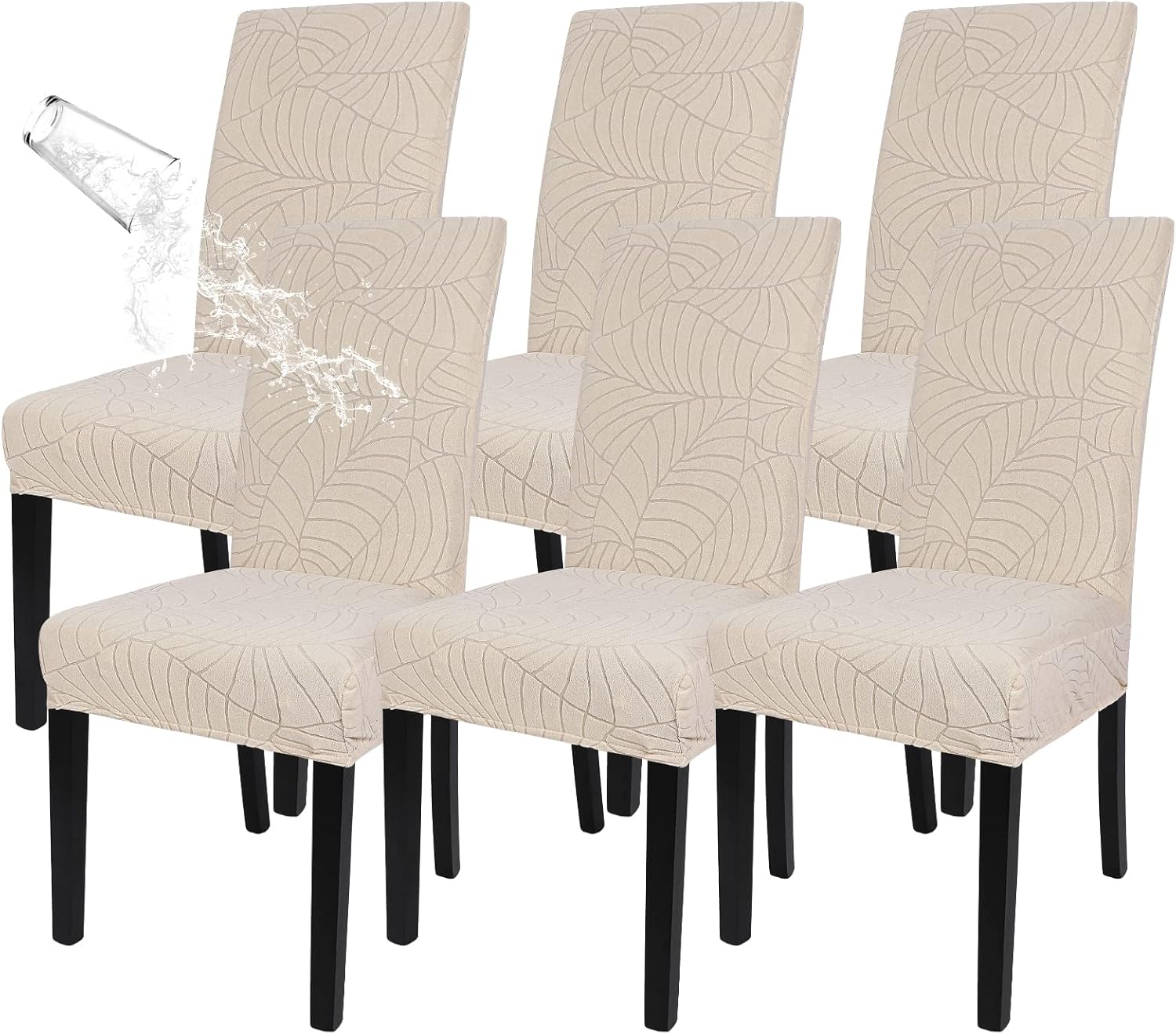 SearchI Juego de 6 fundas impermeables para sillas Parsons de tela jacquard, fundas elásticas para sillas Parsons de tela jacquard, extraíbles y