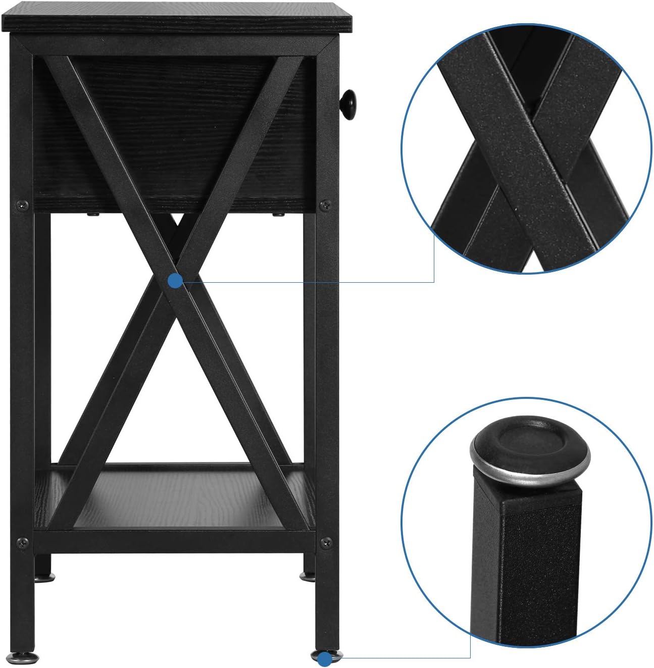 VECELO Mesa lateral con repisas Diseño en X Buró Mesa de noche Mueble versátil para sala de estar o dormitorio