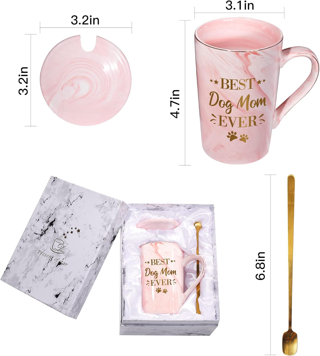 RosieLily Best Dog Mom Ever – Tazas de café para mujeres, divertidas tazas de cerámica con diseño de mármol, regalos de cumpleaños para amantes de