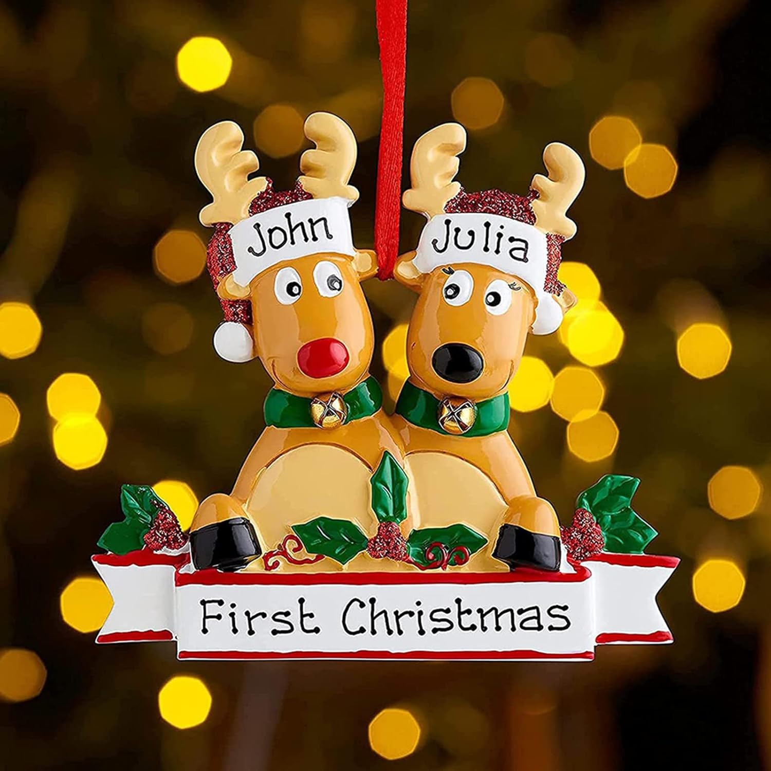 Slavna Adornos de Navidad personalizados 2023, familia de 2345678, adornos de Navidad de ciervo, regalos personalizados para árbol de Navidad,