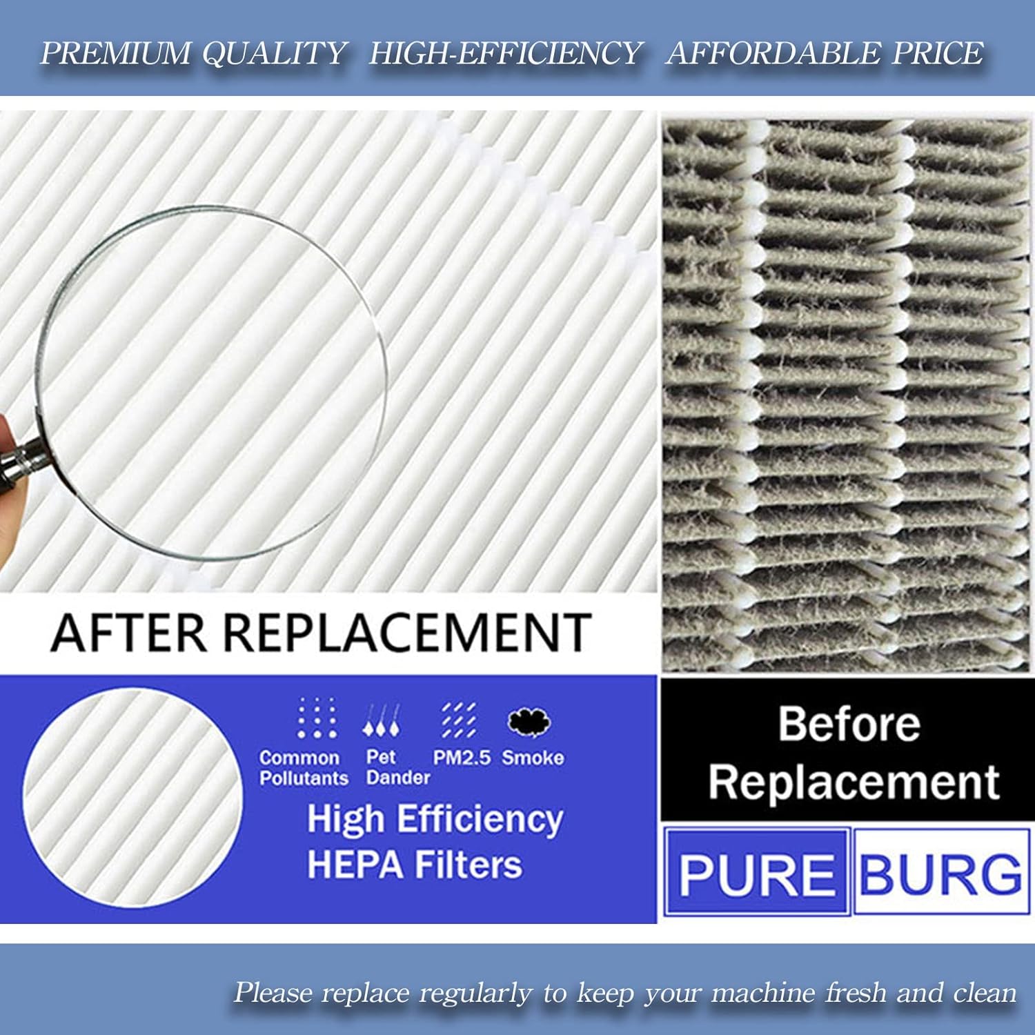 PUREBURG Paquete de 2 filtros HEPA de repuesto 3 en 1 compatibles con el purificador de aire HIMOX H02