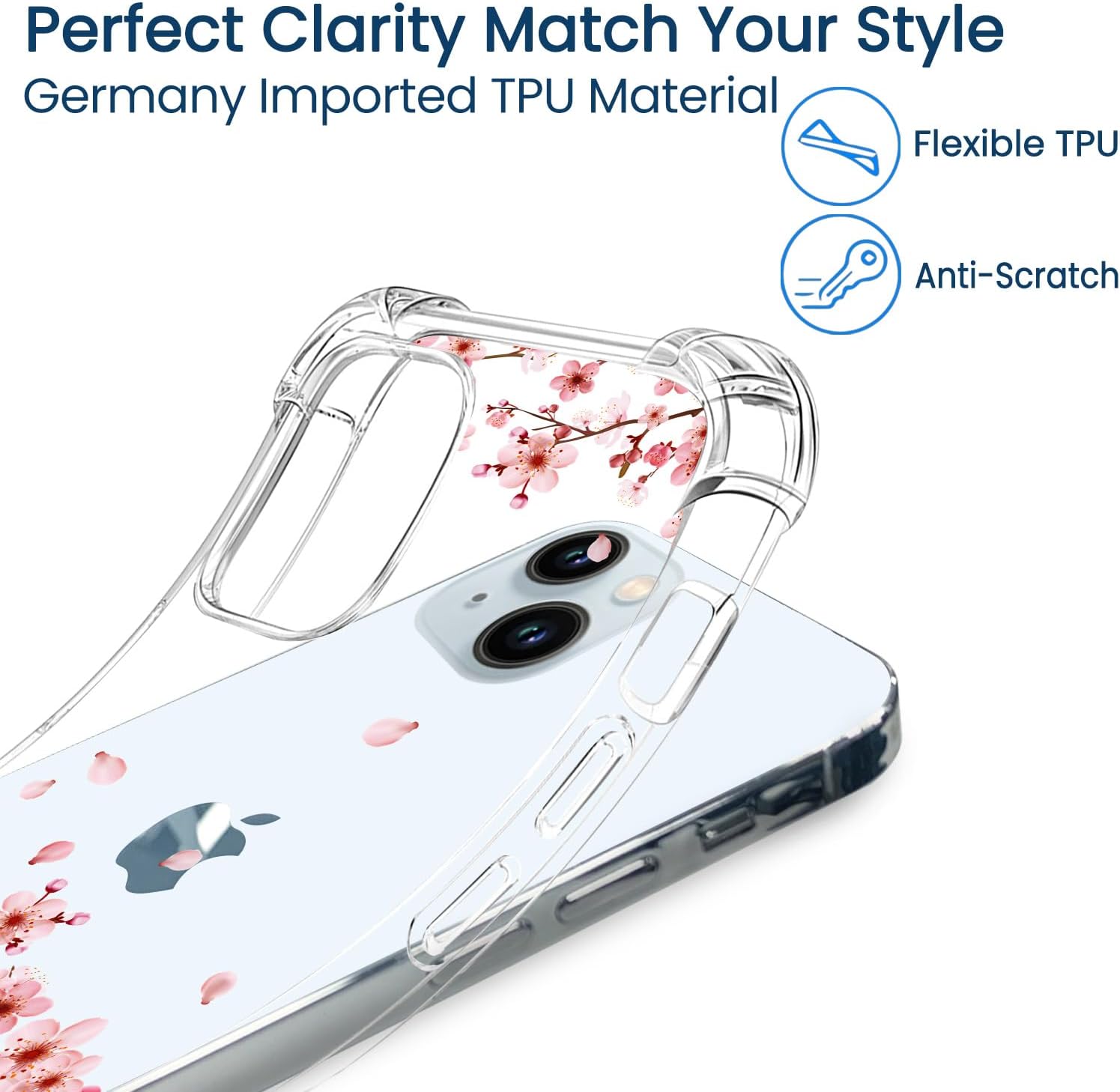 Hi Space Funda para iPhone 15 Plus de 6.7 pulgadas 2023, diseño de flor de cerezo rosa para iPhone 15 Plus para mujeres y niñas, funda floral rosa