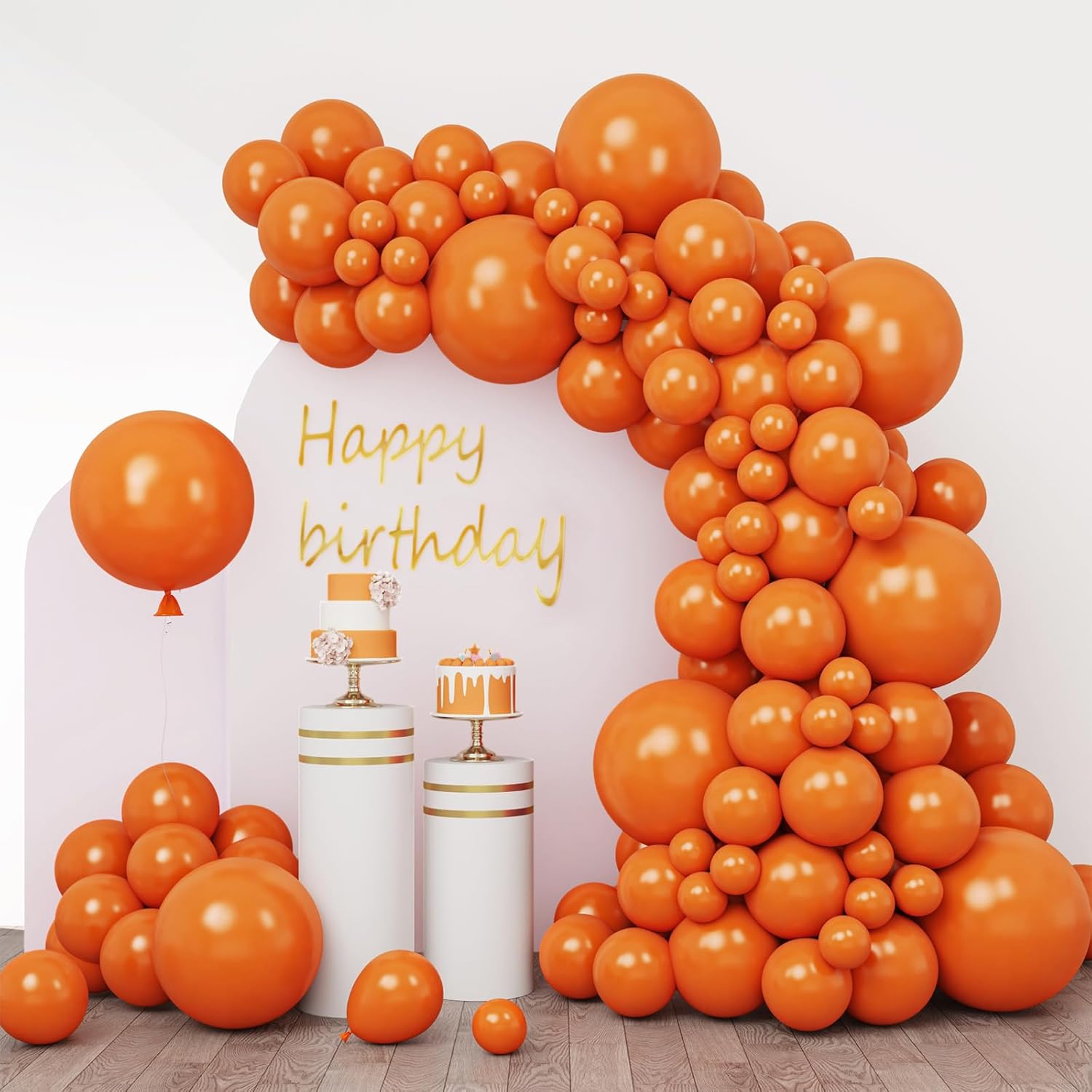 RUBFAC 110 globos naranjas de diferentes tamaños de 1812105 pulgadas para arco de guirnalda, globos de látex naranja quemado para decoración de