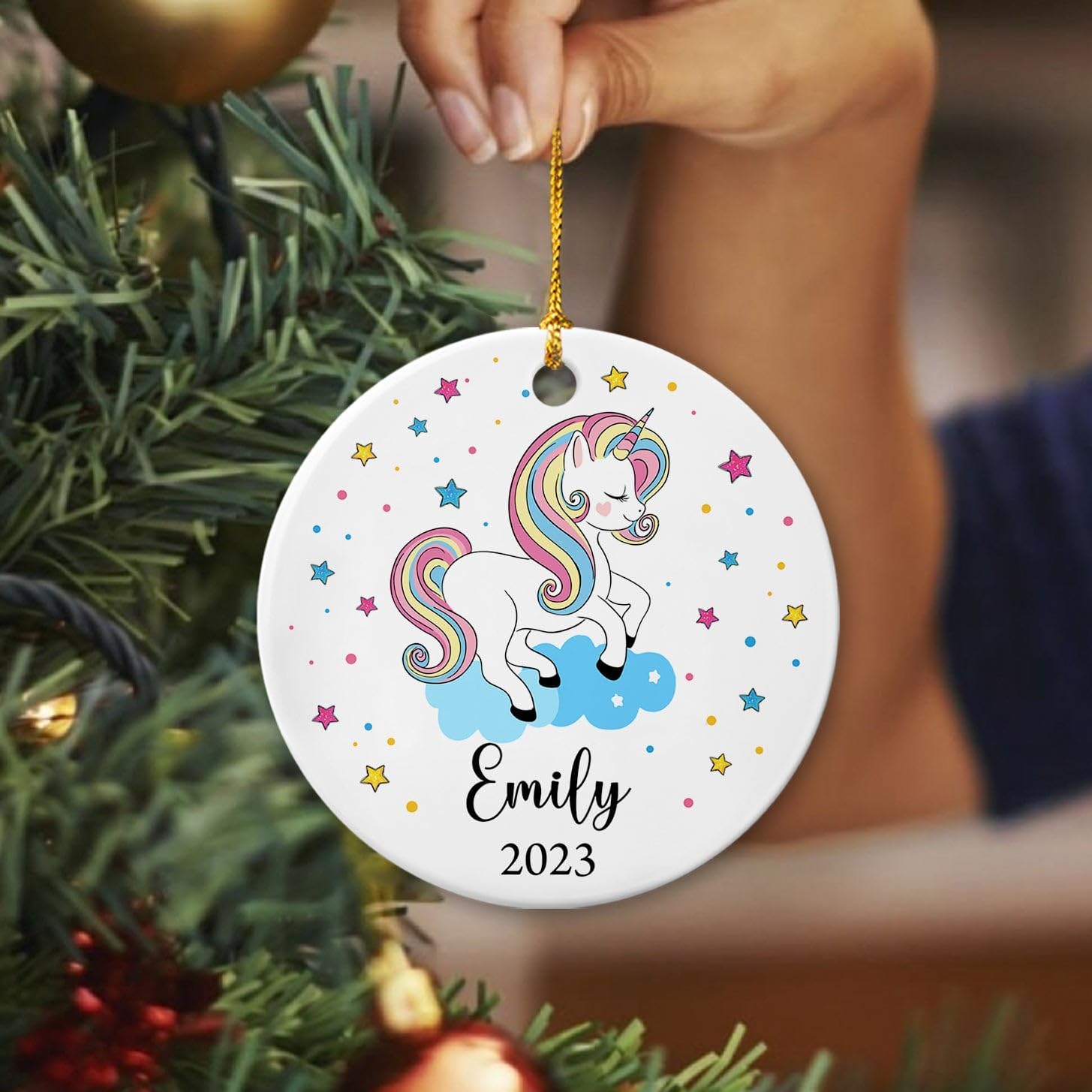 Adorno de cerámica de unicornio personalizado para niños, adorno de Navidad 2023, adorno de unicornio para bebé, adorno de Navidad de unicornio para