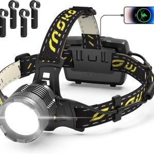 MoKo Linterna frontal recargable de 150000 lúmenes, batería de 60 horas de duración desmontable, 8 modos súper brillante, bombilla de 50 W, IP68, MoKo Linterna frontal recargable de 150000 lúmenes, batería de 60 horas de duración desmontable, 8 modos súper brillante, bombilla de 50 W, IP68,