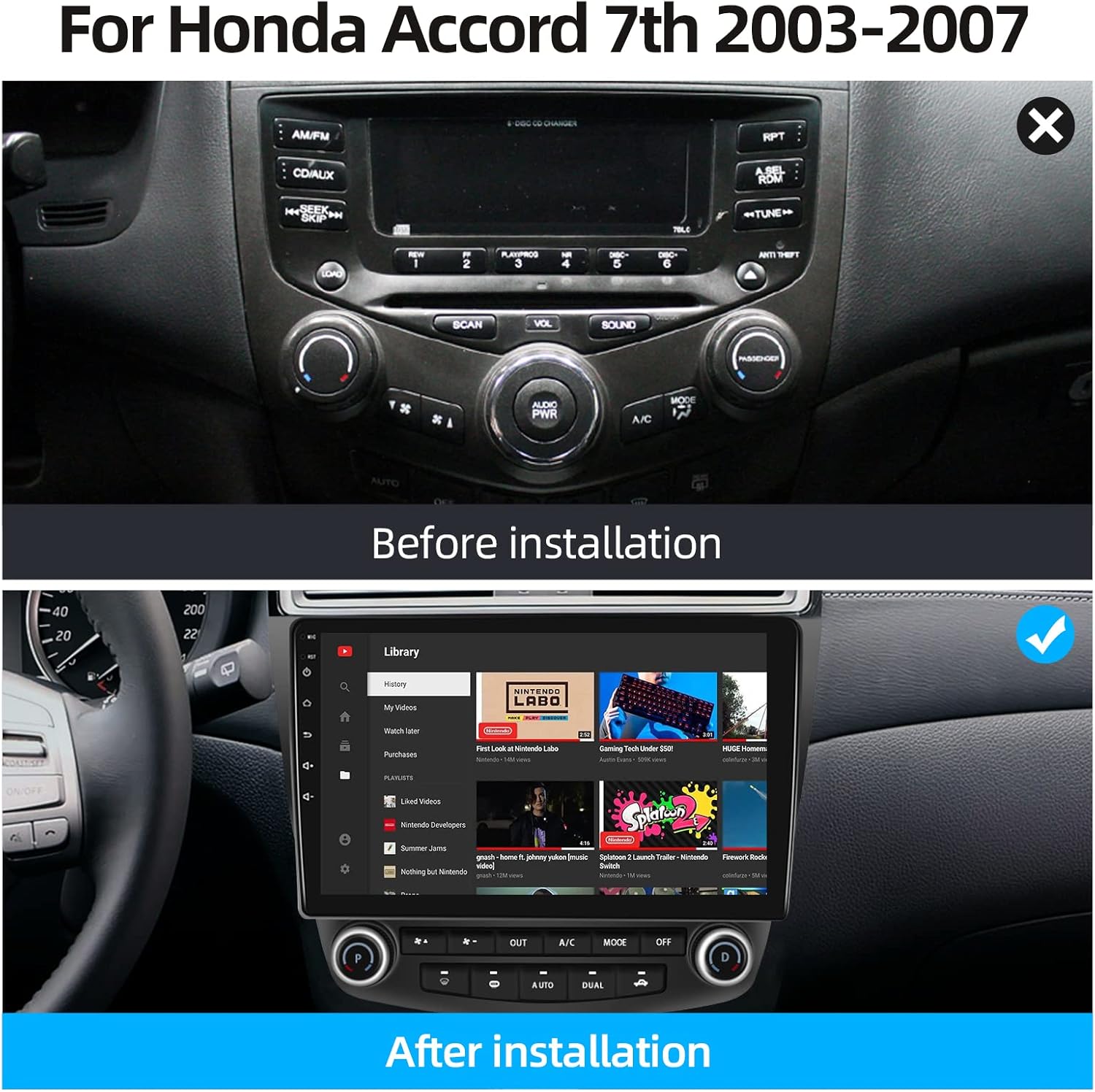 Podofo Estéreo de coche Android 13 para Honda Accord 7th 2003 2004 2005 2006 2007 con navegación GPS, pantalla táctil de 10.1 pulgadas estéreo de