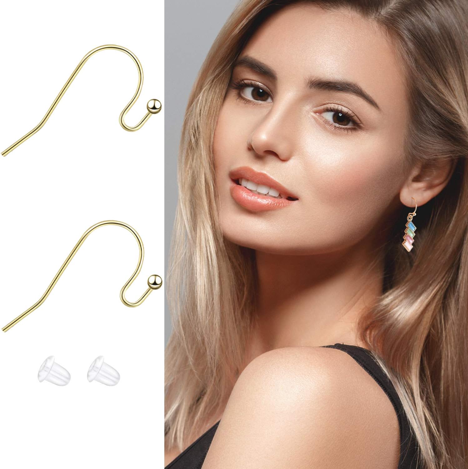 Juego de 220 ganchos para pendientes franceses de alambre de oreja en 4 colores con 220 piezas transparentes para hacer joyas, 0.86 x 0.43 x 0.75