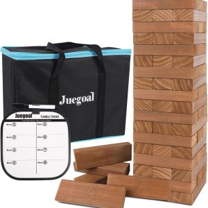 Juegoal Torre gigante de 54 piezas marrón para adultos y niños, juego de apilamiento de bloques de madera con tablero de juego y bolsa de lona, Juegoal Torre gigante de 54 piezas marrón para adultos y niños, juego de apilamiento de bloques de madera con tablero de juego y bolsa de lona,