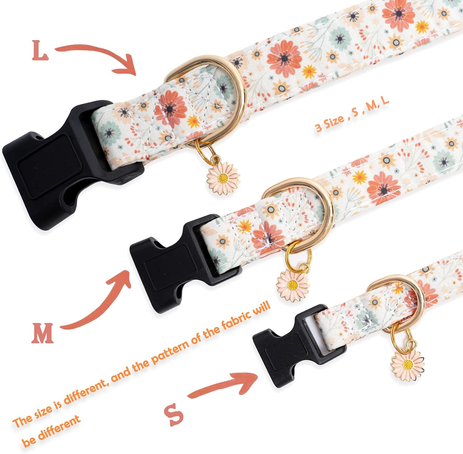 Faygarsle Collar de algodón para perros de diseño de flores, para hembras pequeñas, medianas y grandes, con dijes de flores, XS