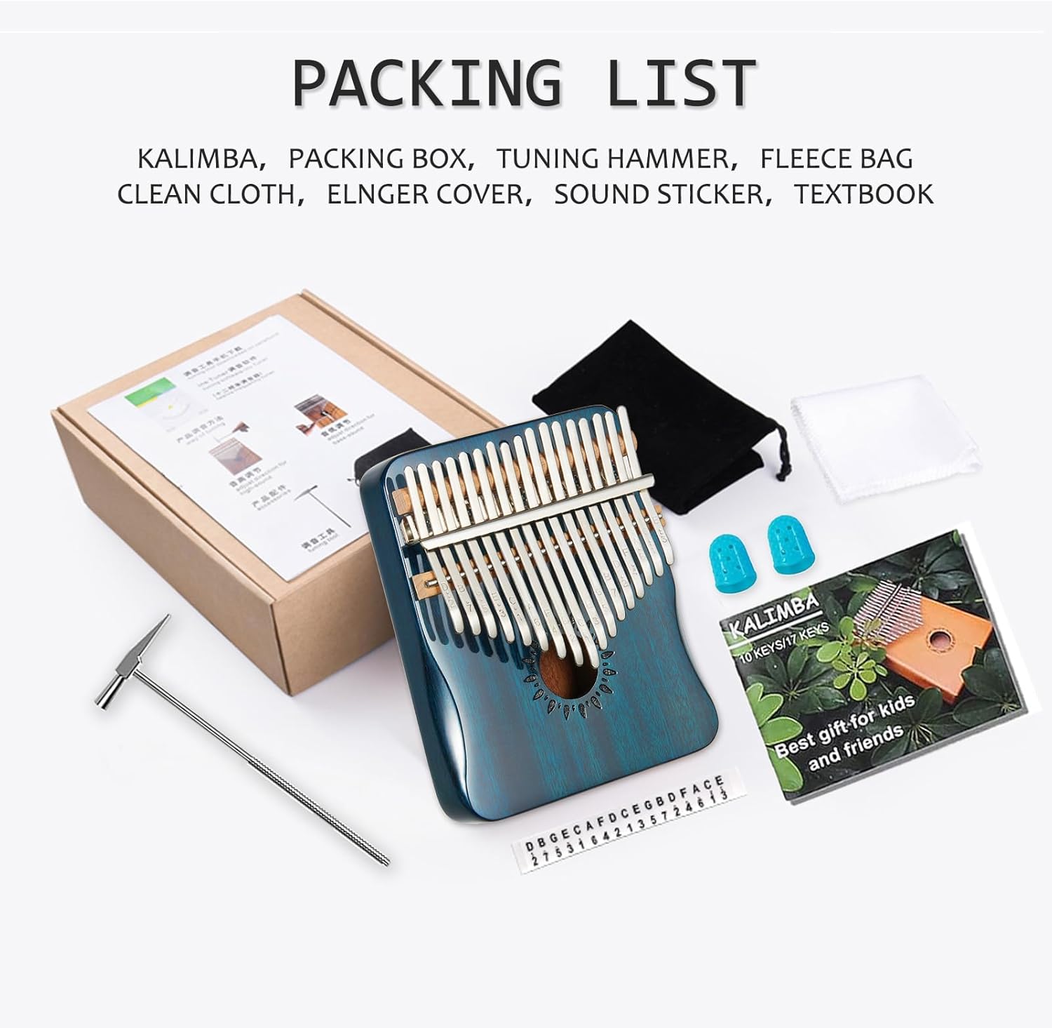 Kalimba – Piano de pulgar de 17 teclas, piano portátil de dedo Mbira, regalos para niños y adultos principiantes (azul)