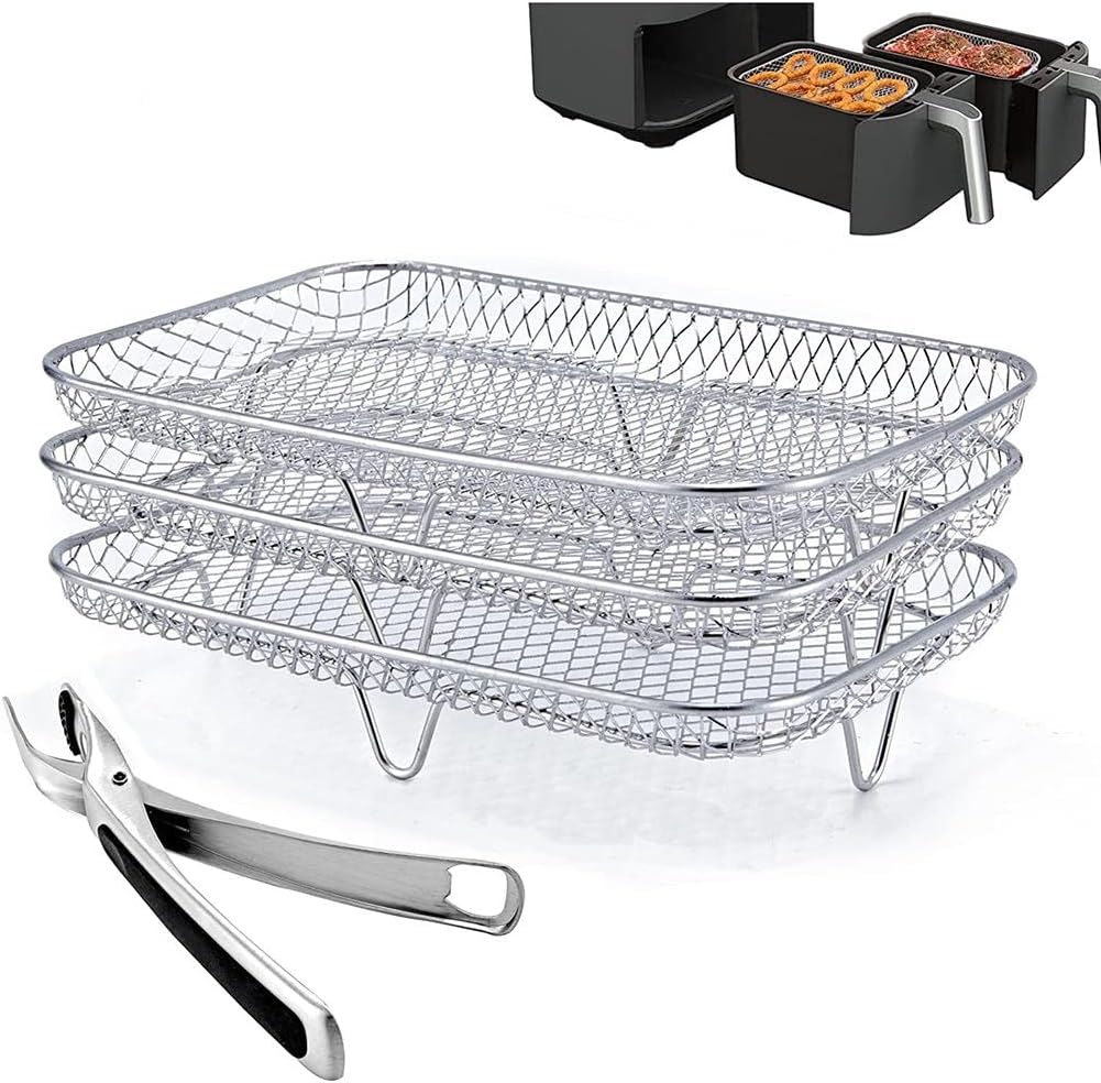 Elolicu Bandeja doble para freidora de aire para Ninja, soporte de freidora de aire doble de acero inoxidable, estante deshidratador, soporte para