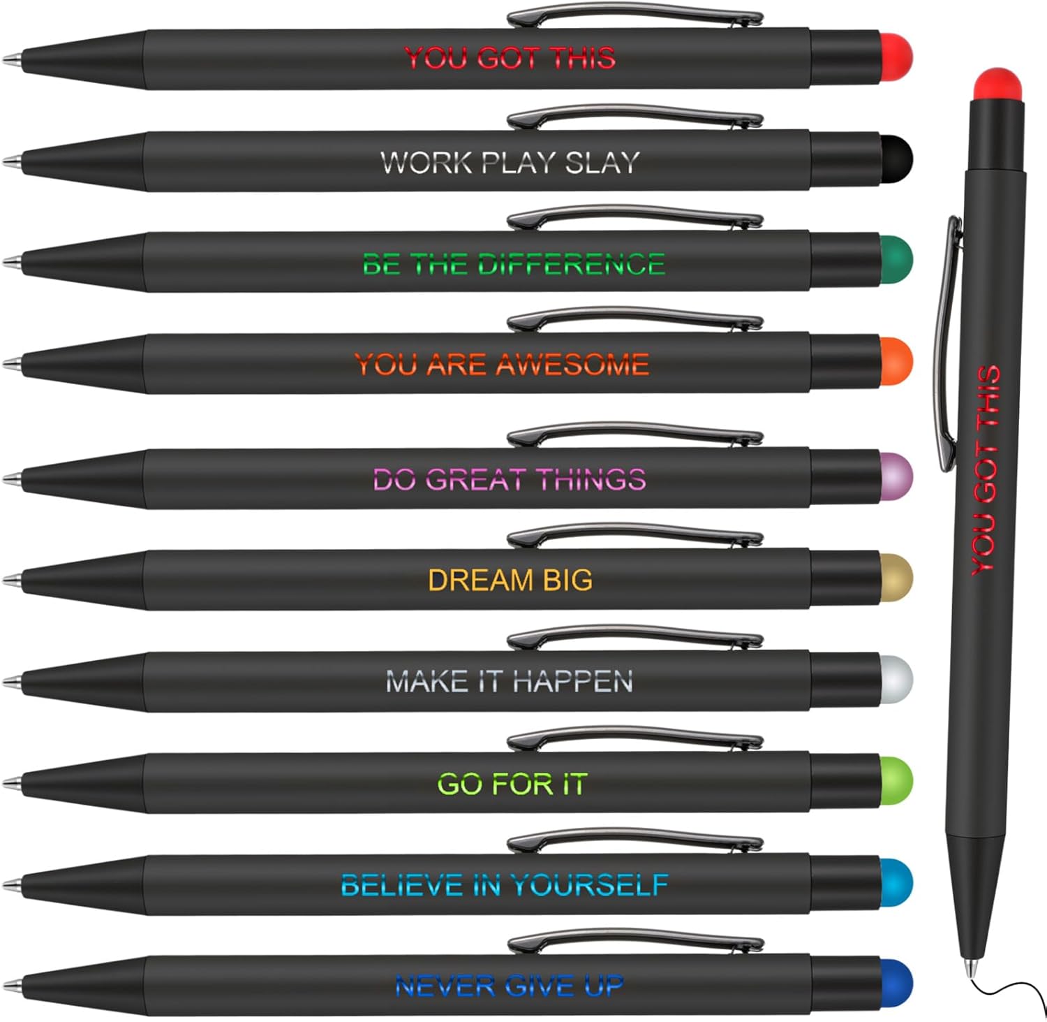 20 bolígrafos inspiradores divertidos, con citas motivacionales, bolígrafos con punta de lápiz capacitivo, escritura alentadora, bolígrafo de tinta