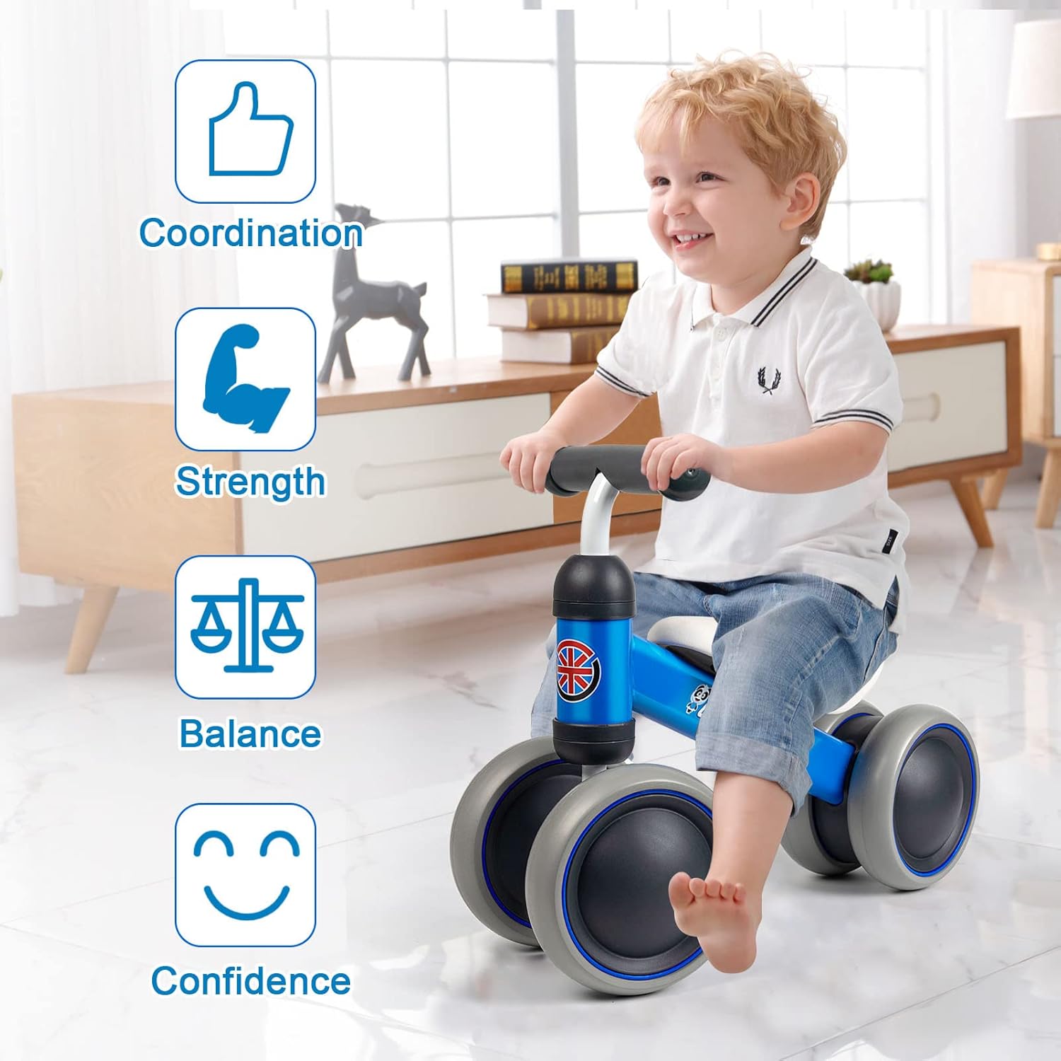 Bicicletas de equilibrio para niños de 10 a 24 meses, juguetes para niños y niñas de 1 año, bicicleta de 4 ruedas, sin pedales para niños pequeños,