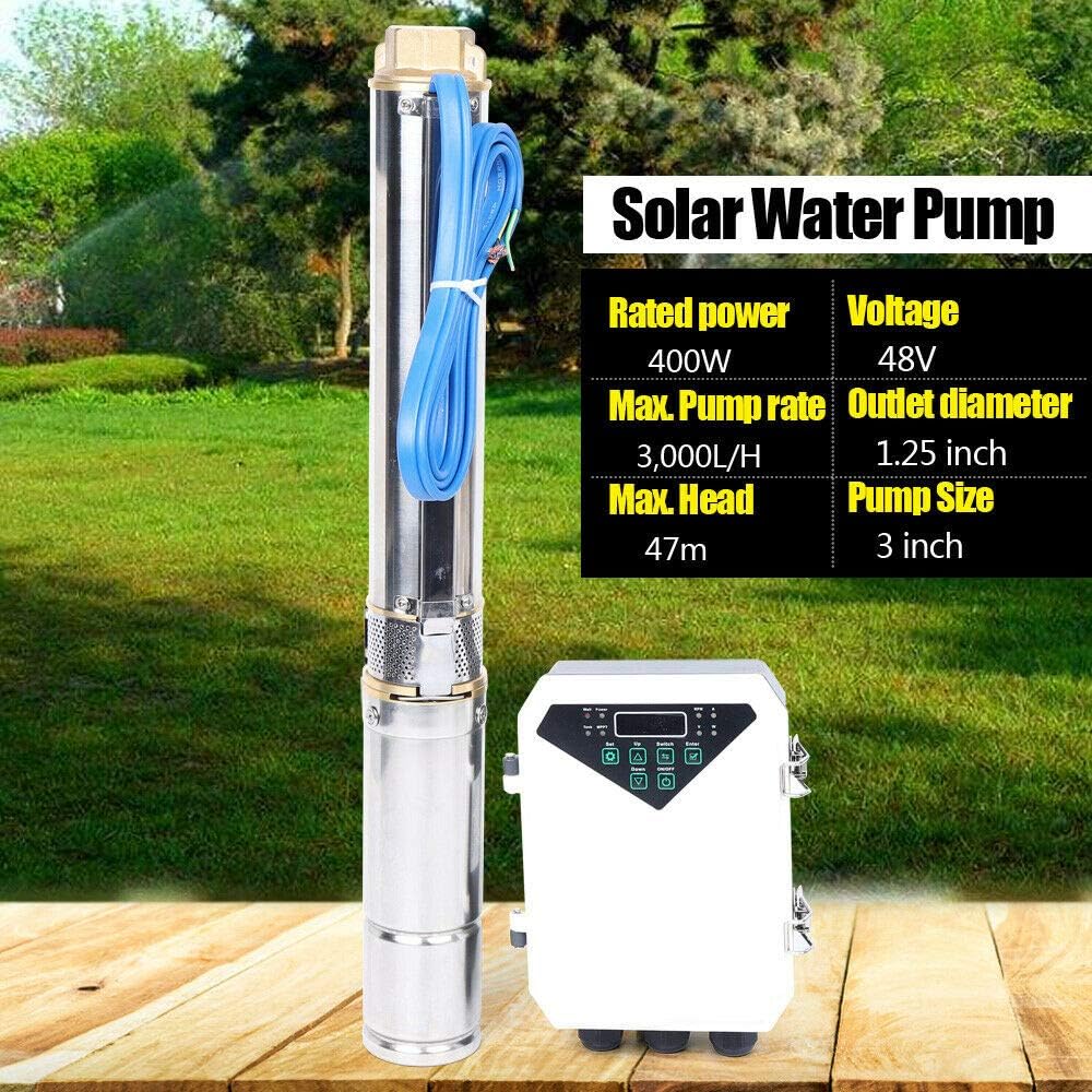 Bomba de agua solar de 3 pulgadas de diámetro profundo DC bomba de agua sumergible para pozo profundo+controlador MPPT para barco, barco, estanques
