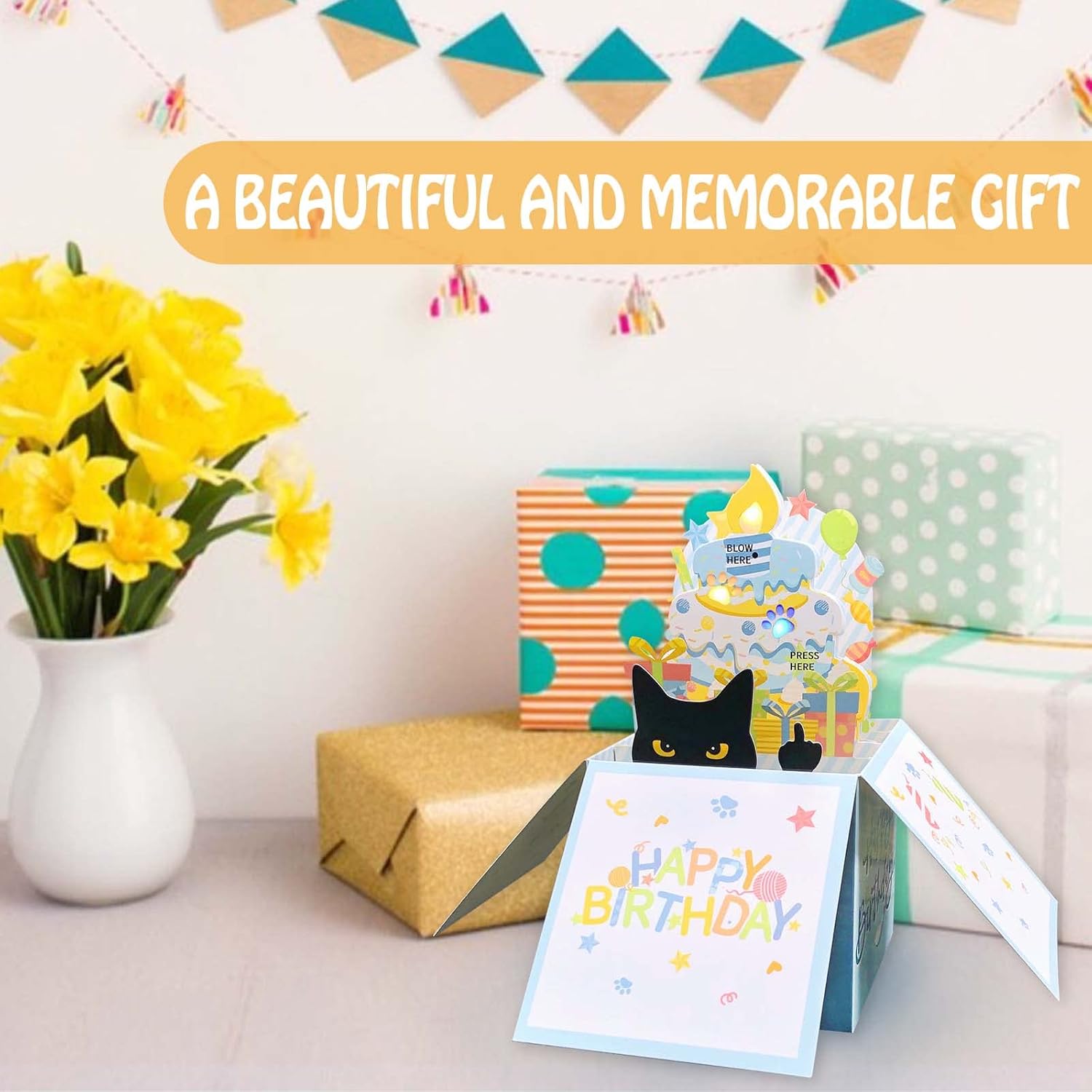 Tarjetas de cumpleaños divertidas 3D desplegables, tarjeta de cumpleaños de gato negro 3D para mujeres, tarjetas de felicitación de mamá o papá para