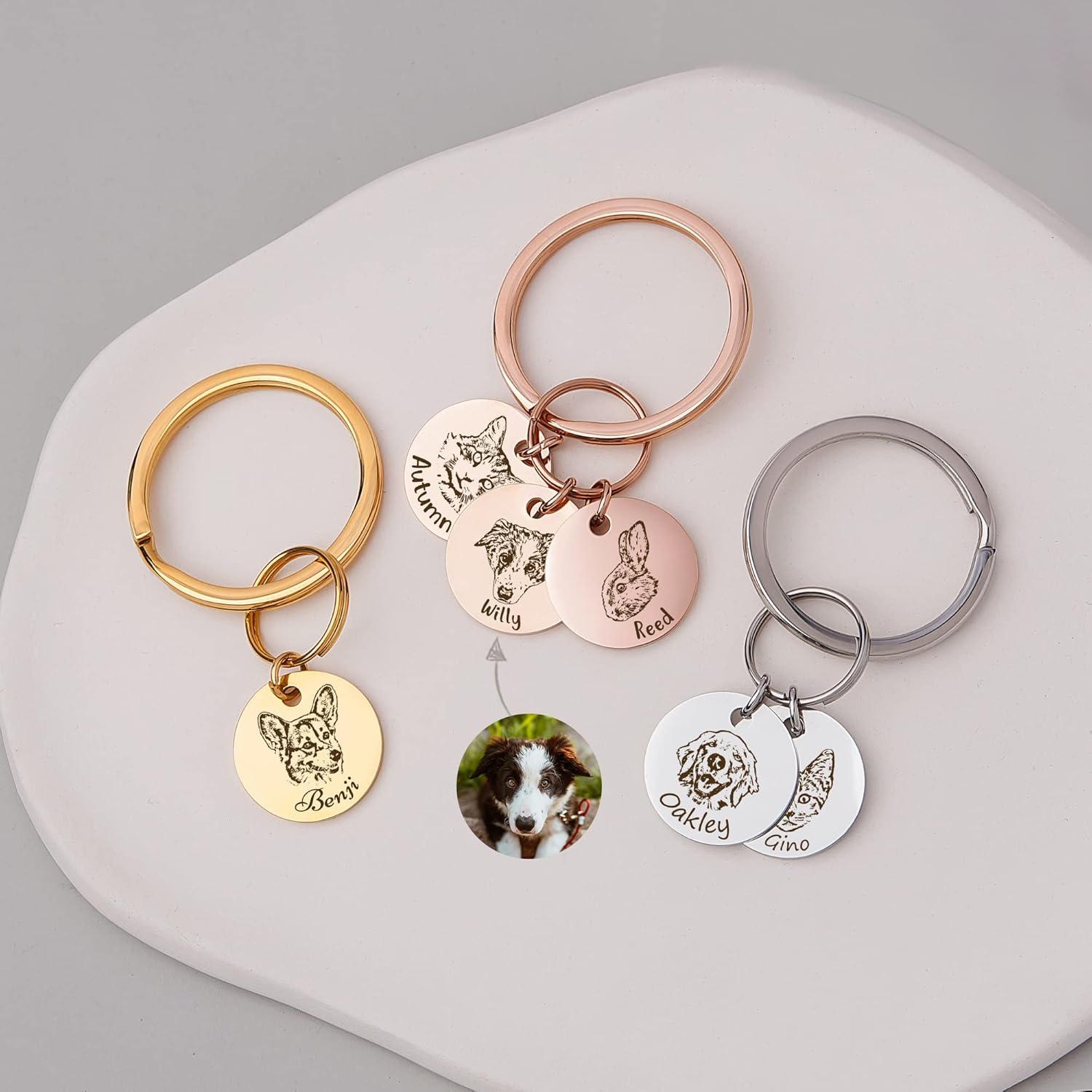 Anavia Llavero personalizado para retrato de mascota, foto personalizada de mascota hecha a mano grabada, gato, perro, recuerdo conmemorativo,