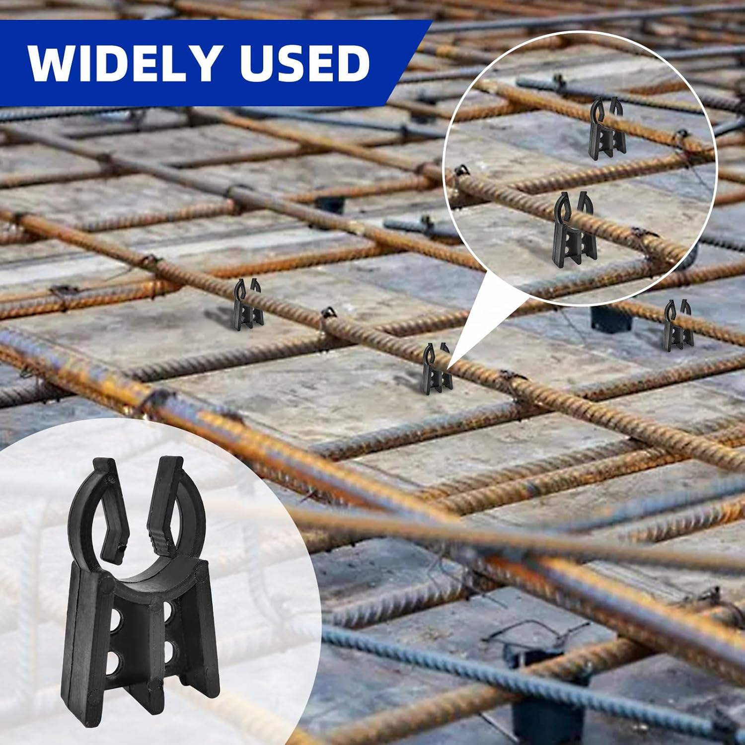 Sandbaggy – Sillas de refuerzo de plástico color negro, paquete de 500 sillas de refuerzo de hormigón, se adapta a barras de refuerzo #3 a #5, eleva