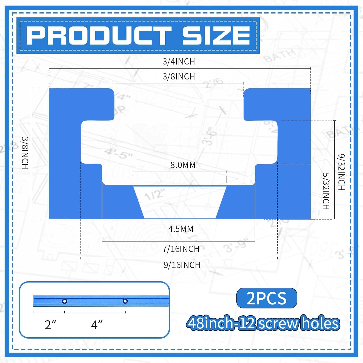 Zonon Juego de 2 rieles universales en T de 48 pulgadas con tornillos para madera y agujeros de montaje preperforados, kit universal de riel en T
