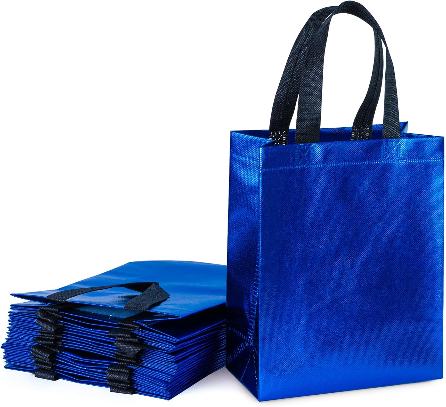 WRAPAHOLIC Bolsa de regalo azul reutilizable con asas, paquete de 12 unidades, tamaño mediano de 8 x 4 x 10 pulgadas, perfecta para bolsas de regalo