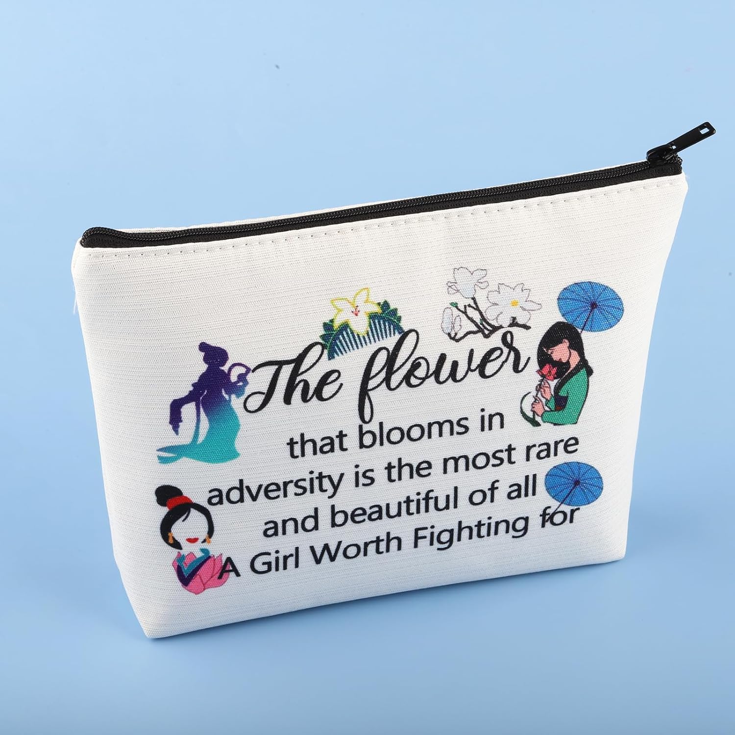 BNQL Mulans – Regalos para mujeres y niñas, bolsa de maquillaje de princesa Mulans para cosméticos, regalos para fanáticos de las flores, regalos