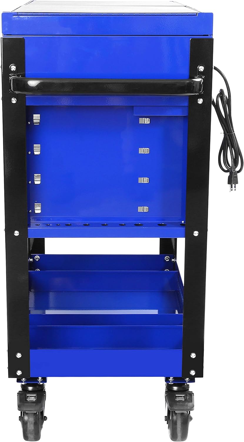 OEMTOOLS 24730 Carrito de herramientas deslizante de 3 cajones, caja de herramientas rodante con fuente de alimentación, compartimento superior