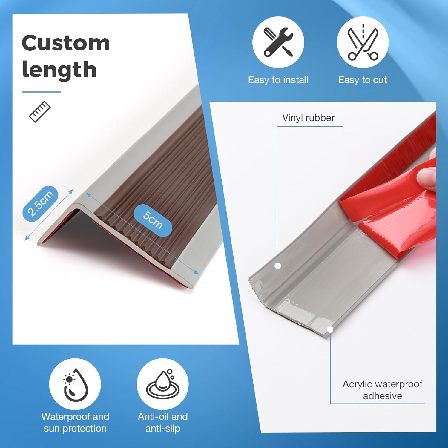 Bordes de vinilo para escaleras, protector de borde de escalera, borde de escalón, antideslizante e impermeable, para interiores y exteriores, tiras