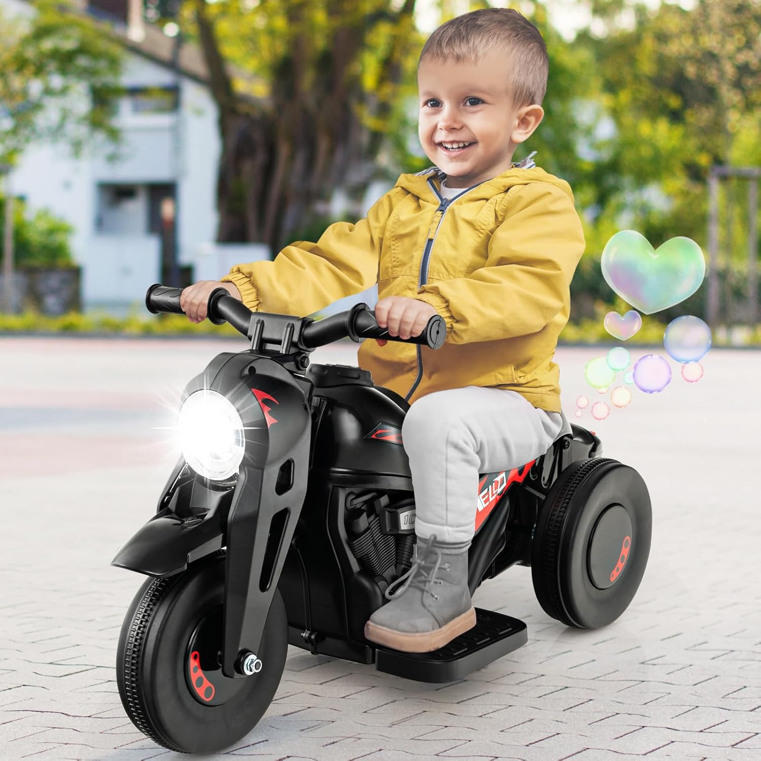 Costzon Motocicleta para niños, motocicleta de 6 V con fabricante de burbujas, música, faro LED, adelante y atrás, motocicleta eléctrica de 3 ruedas