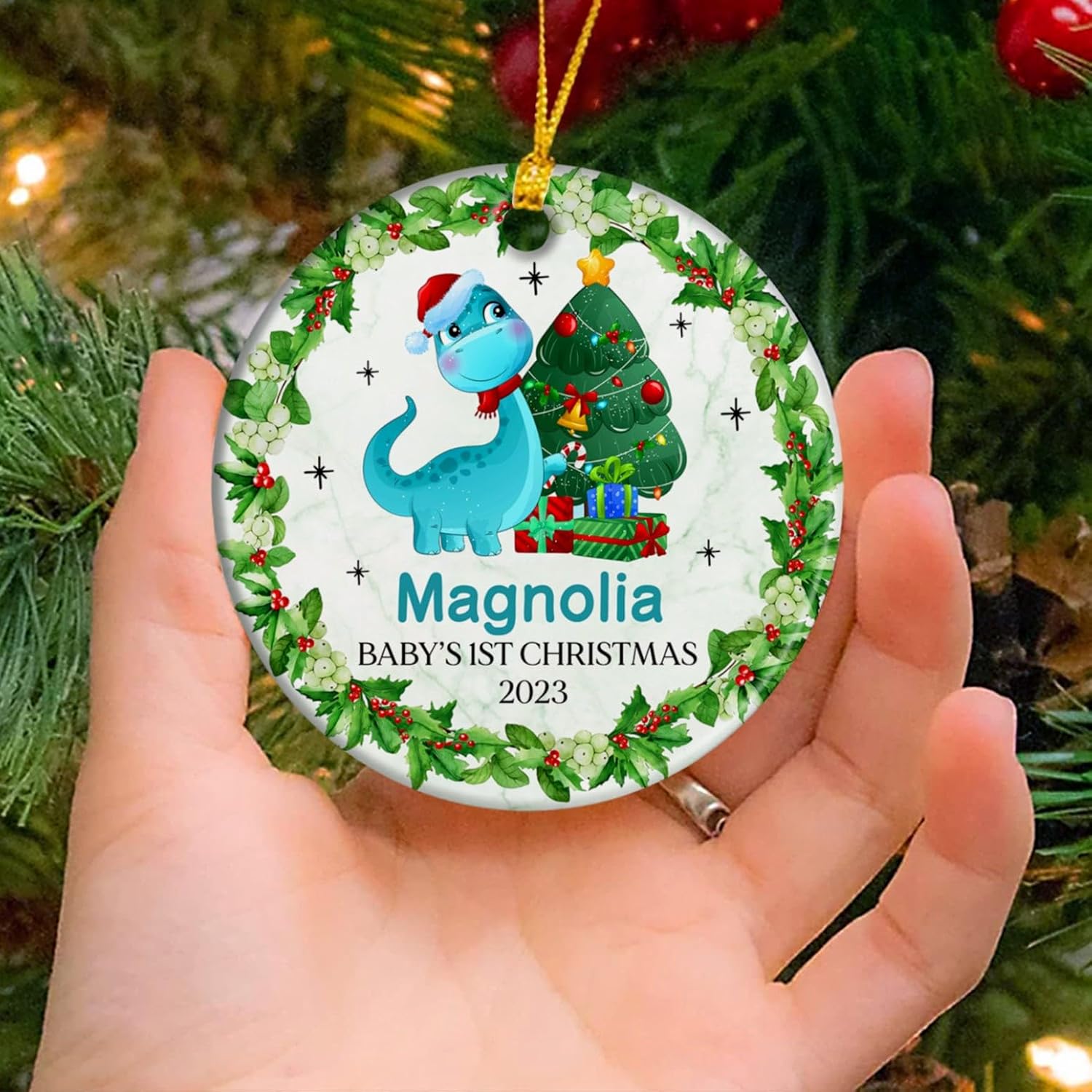 Adorno personalizado de la primera Navidad del bebé, adorno de primera Navidad para bebés 2024, adornos de dinosaurio bebé para árbol de Navidad,
