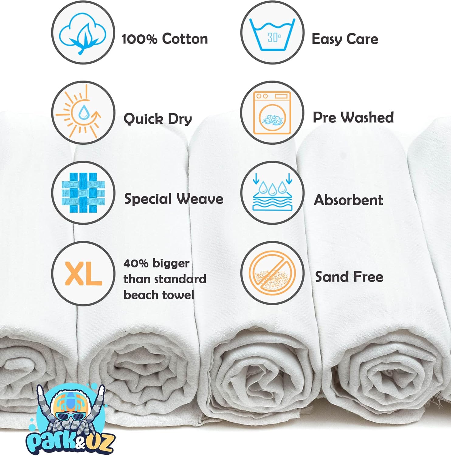 Park & Oz Turkish Peshtemal – Toallas de playa, 100% algodón, de gran tamaño, 39 x 71 pulgadas, ligeras, de secado rápido, ideales para viajes,