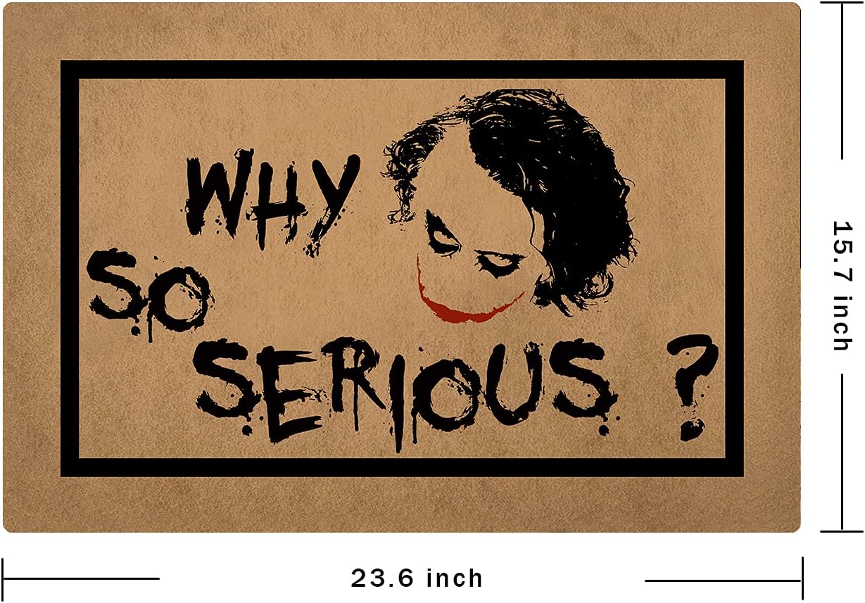 Funny Mats The Joker Why So Serious Felpudo con monogramas y citas de bienvenida para entrada, tela no tejida, parte superior de goma para