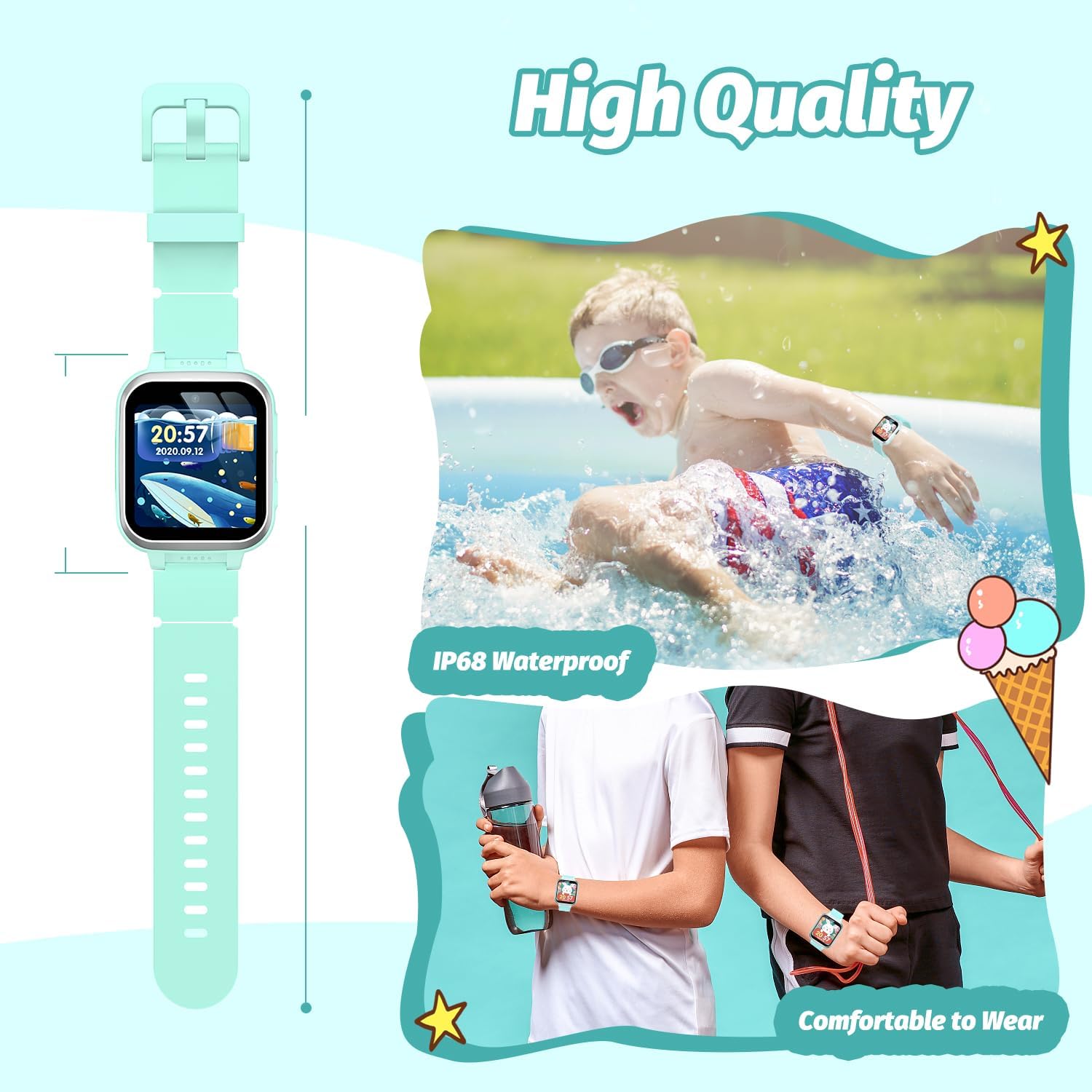meoonley Reloj inteligente para niños con juegos de rompecabezas, pantalla táctil HD, cámara de video, reproductor de música, podómetro, reloj