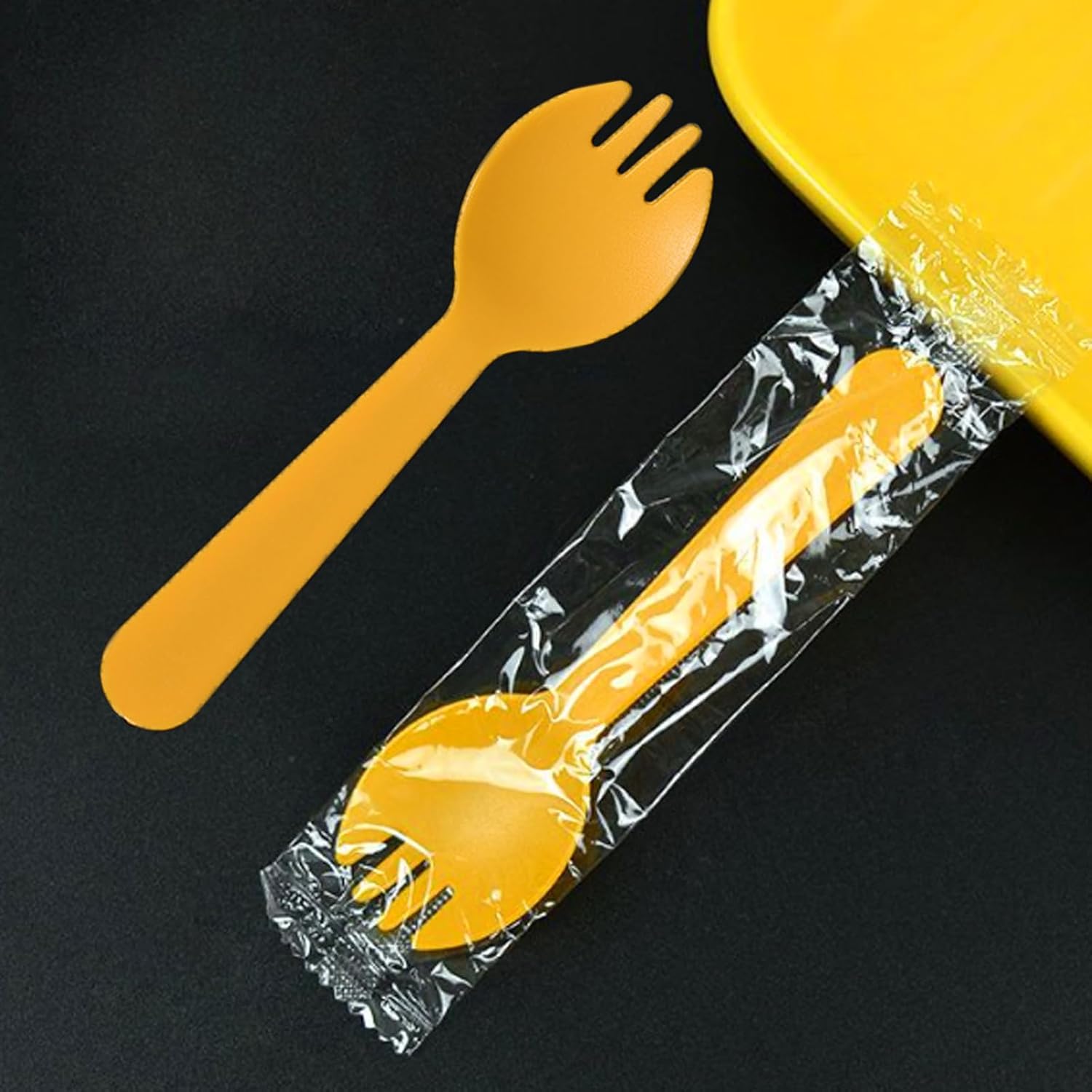 100 tenedores desechables de plástico ecológico, duradero, tenedores y cucharas 2 en 1, ideales para almuerzo, pícnics o restaurantes y suministros