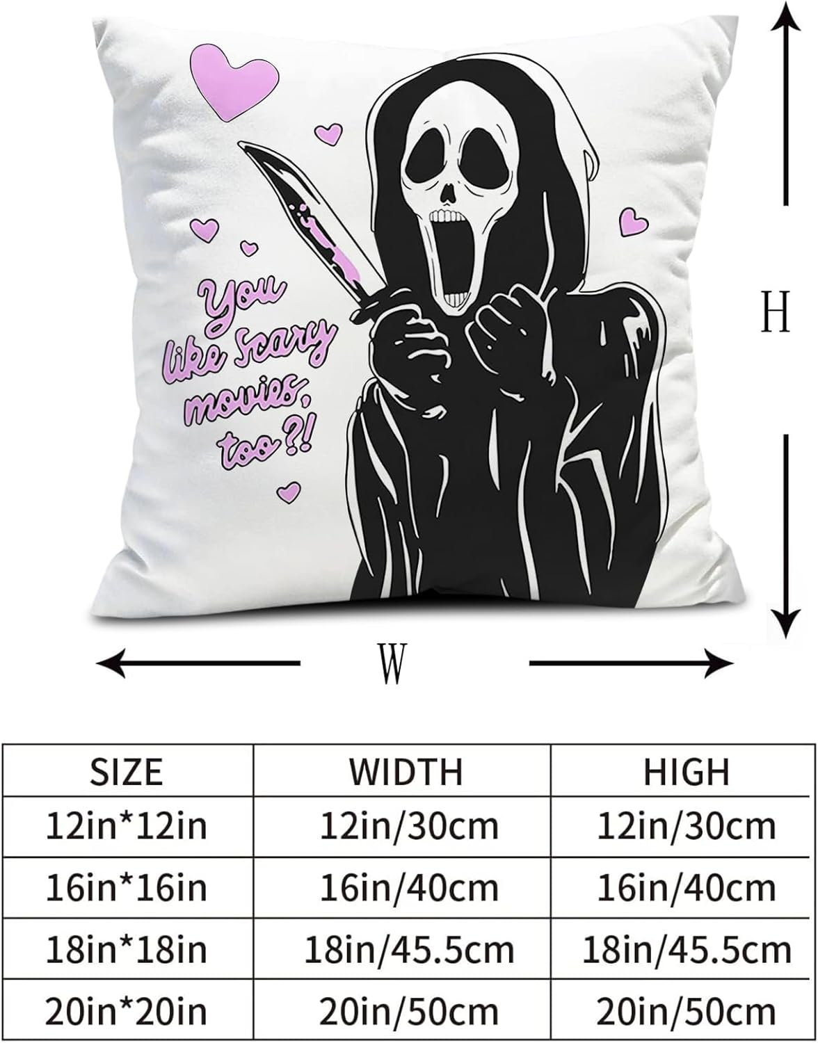 Funda de almohada blanca con texto en inglés “You Like Scary Movies Too Pink Ghost Scary Face” (“You Like Scary Movies Too Pink Ghost Scary Cara”),