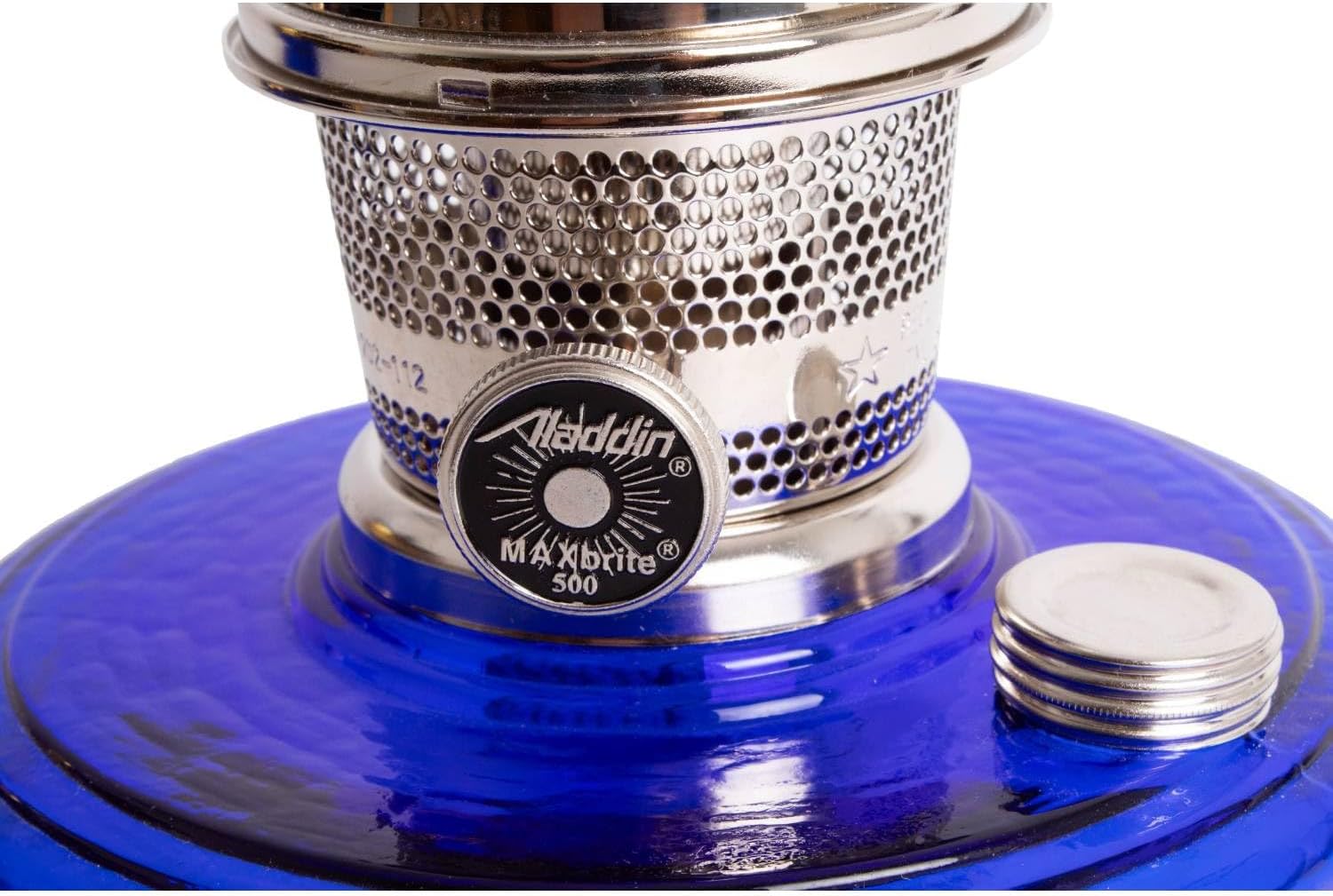 Aladdin Genie III – Lámpara de aceite, iluminación de emergencia interior para estante, mesa o colgante, cuenco de vidrio azul cobalto con quemador