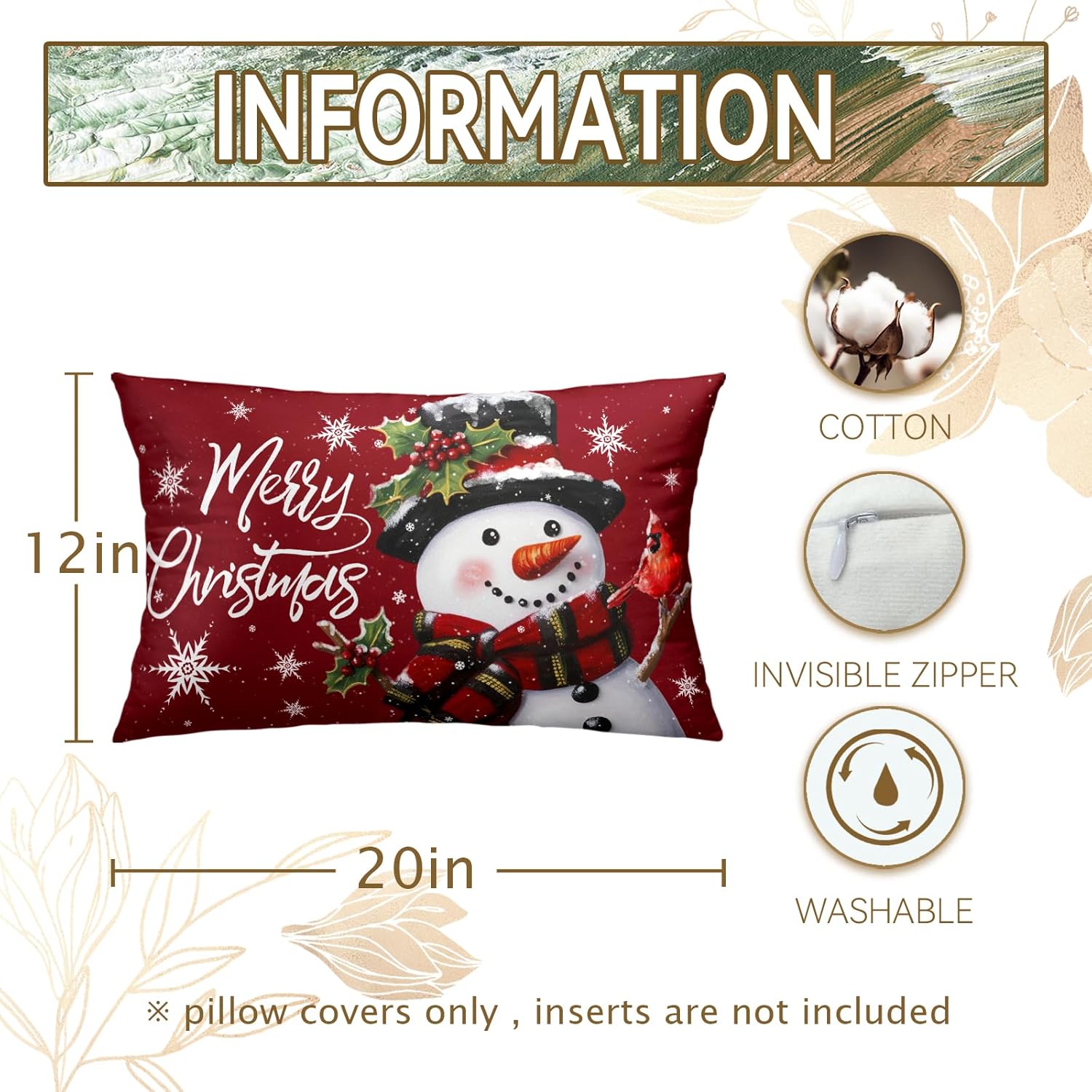Juego de 2 fundas de almohada de Navidad con diseño de muñeco de nieve de invierno, fundas de almohada de algodón, fundas de almohada decorativas