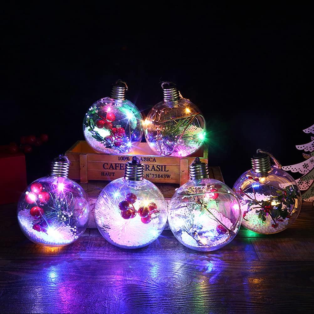 Adorno de bola de Navidad iluminada, bolas de adornos de Navidad de plástico transparente, colgantes de Navidad, adornos de bolas de Navidad con luz