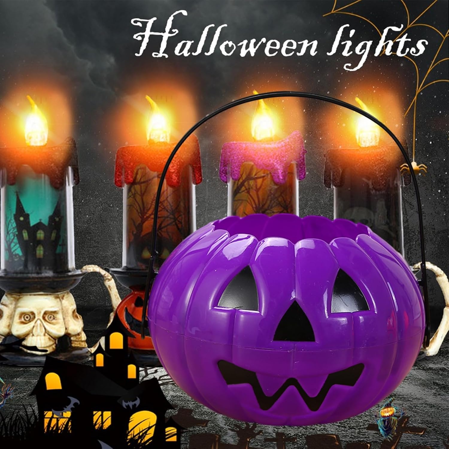 Cubo de Halloween, calabaza de Halloween, cubo de caramelo de calabaza de plástico para dulce o truco, cesta de calabaza desmontable, suministros
