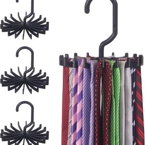 Paquete de 4 ganchos organizadores para colgar corbatas para hombres, estantes de corbata giratorios de 360 grados, color negro Paquete de 4 ganchos organizadores para colgar corbatas para hombres, estantes de corbata giratorios de 360 grados, color negro