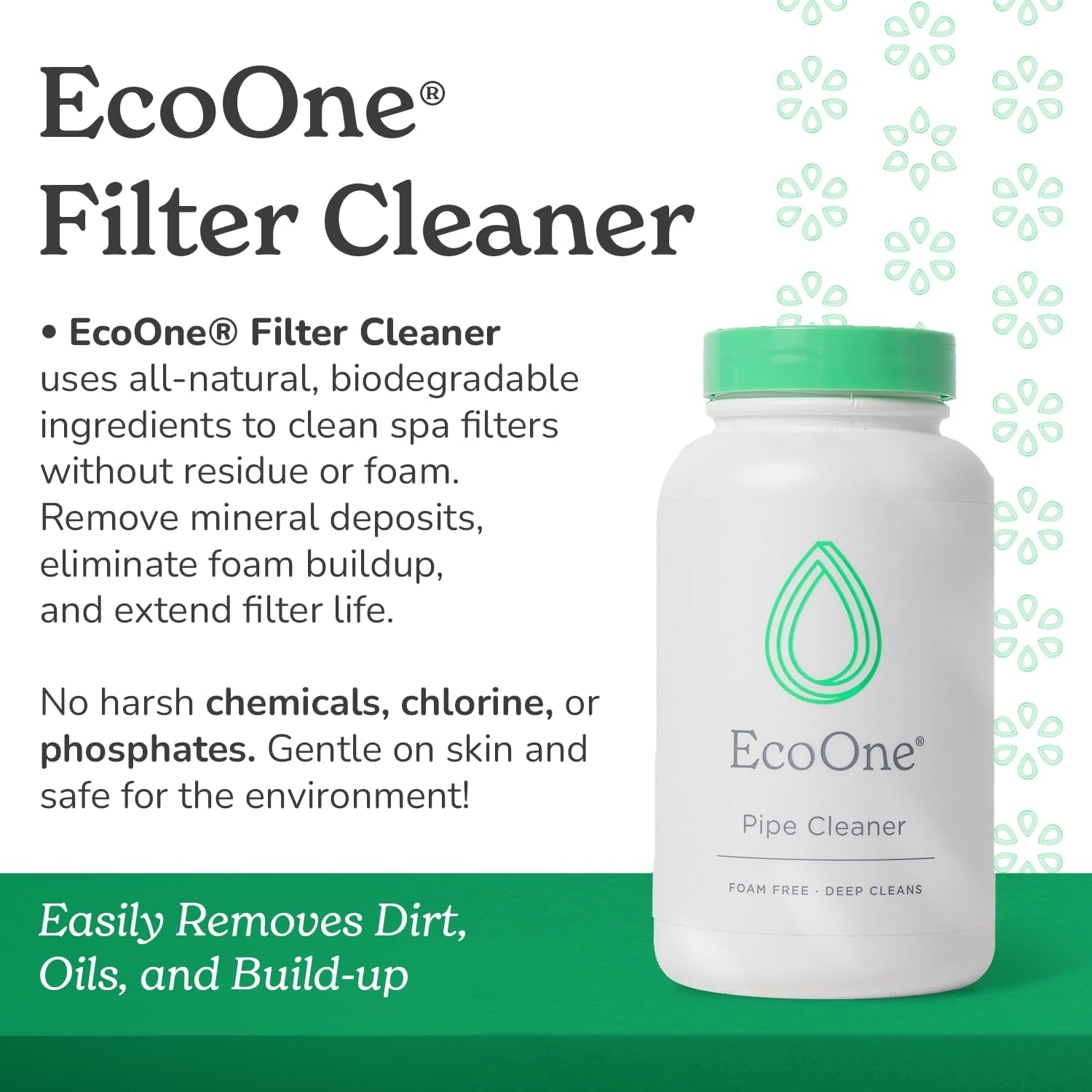 ecoone Limpiador de filtro totalmente natural para spa y bañera de hidromasaje, limpiador de filtro de spa, sin espuma, sin cloro y sin fosfatos,