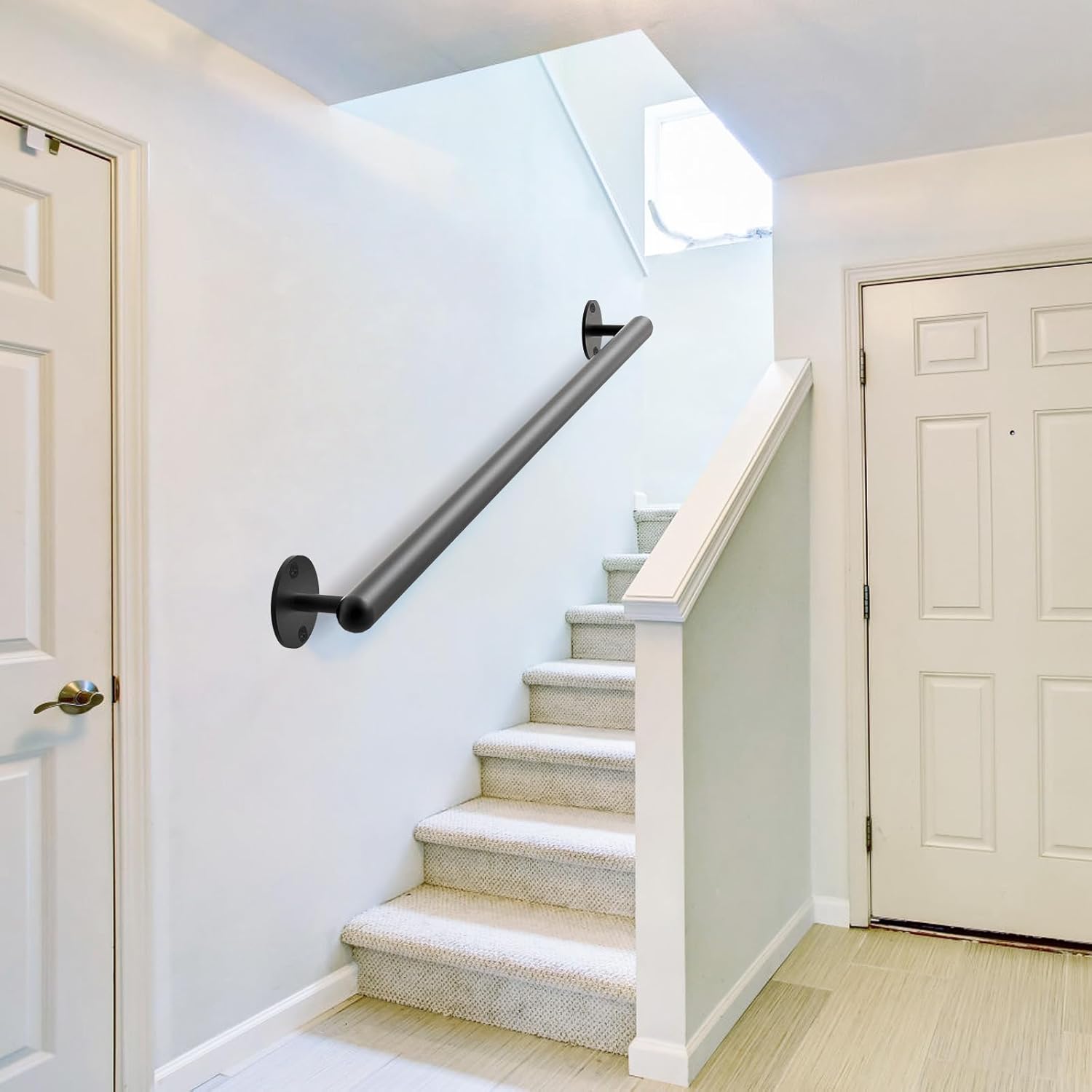 Dolibest Pasamanos de metal para montaje en pared de 35 pulgadas, pasamanos de escalera, mango de seguridad antideslizante, asa de agarre de
