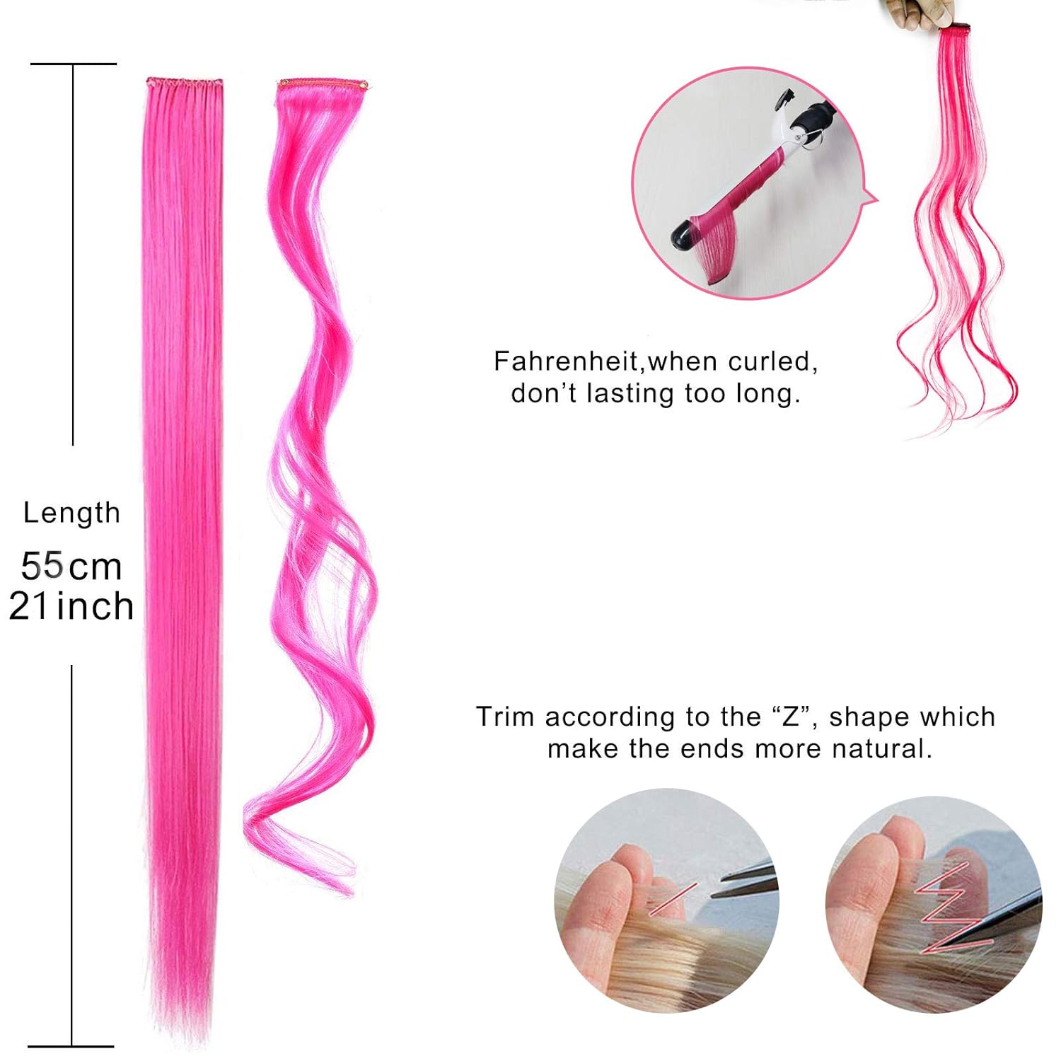 Snoblass Extensiones de cabello con clip de colores, extensiones de cabello liso colorido de 21 pulgadas con clip para mujer, fiesta, Navidad,