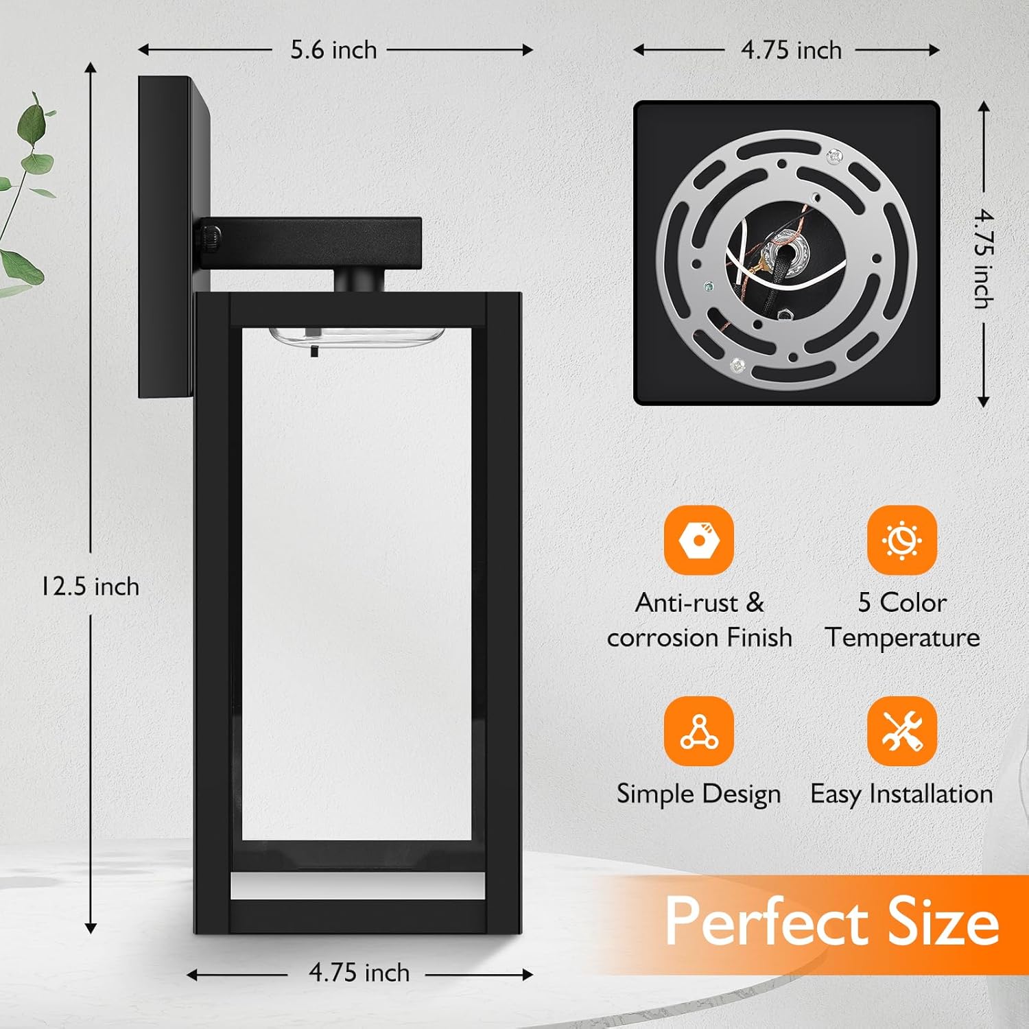Paquete de 2 lámparas para exteriores montadas en la pared, impermeables, para exteriores, color negro, con vidrio transparente, 2700 K3000 K4000