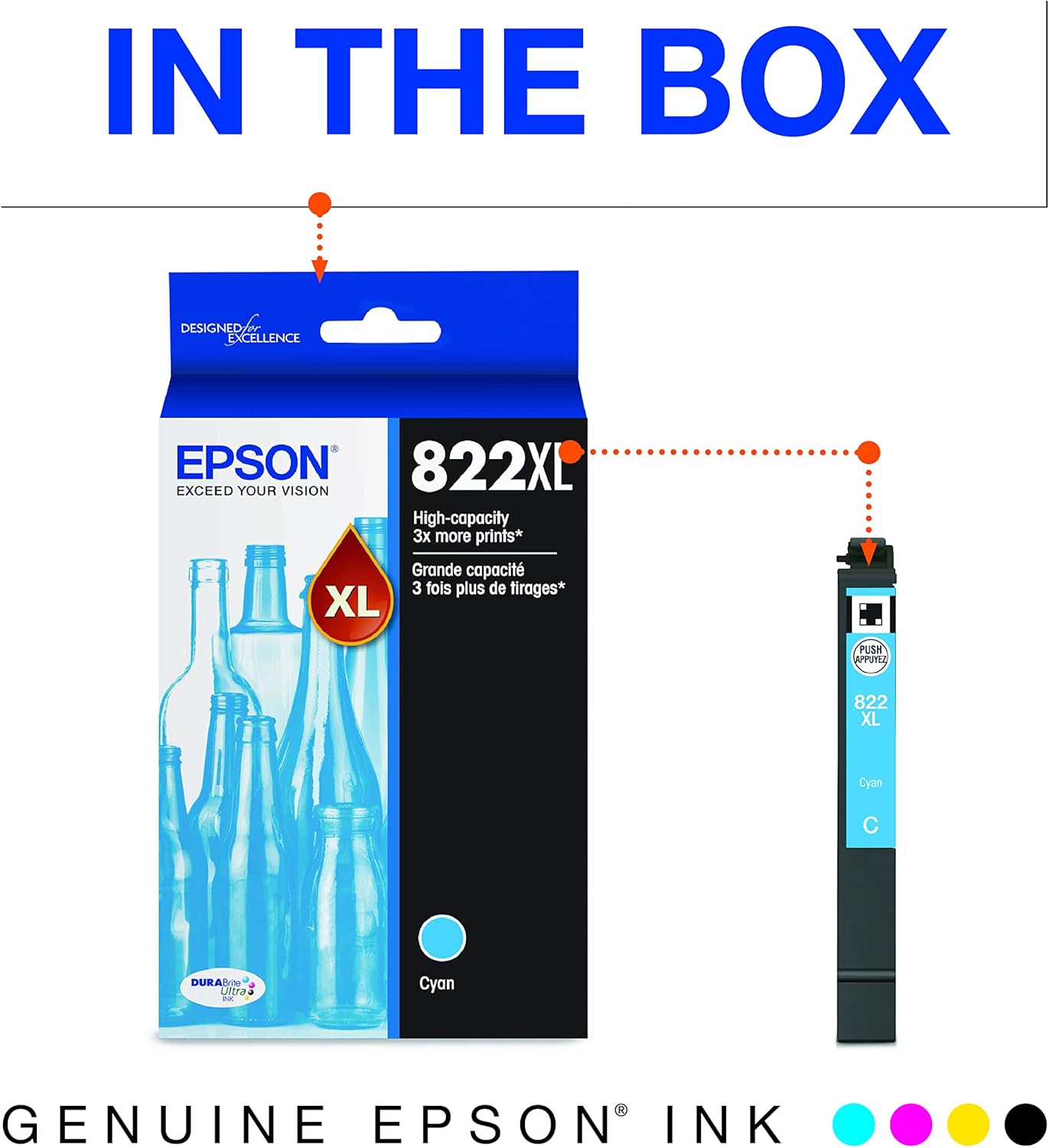 Epson T822 DURABrite Ultra Ink Cartucho cian de alta capacidad (T822XL220-S) para impresoras Workforce Pro seleccionadas y cartucho magenta de alta
