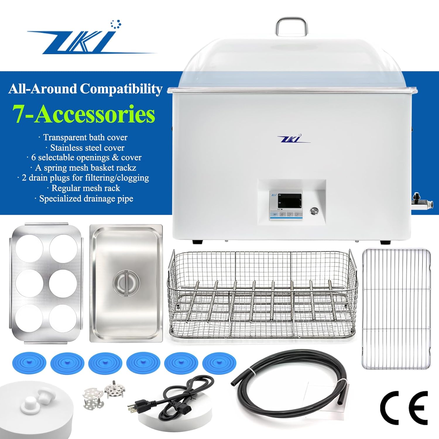 Baño de agua de laboratorio digital de 20 L, 110 V1500 W, precisión de  32.4 F y resolución de 32.2 F, tanque de acero inoxidable duradero con 14
